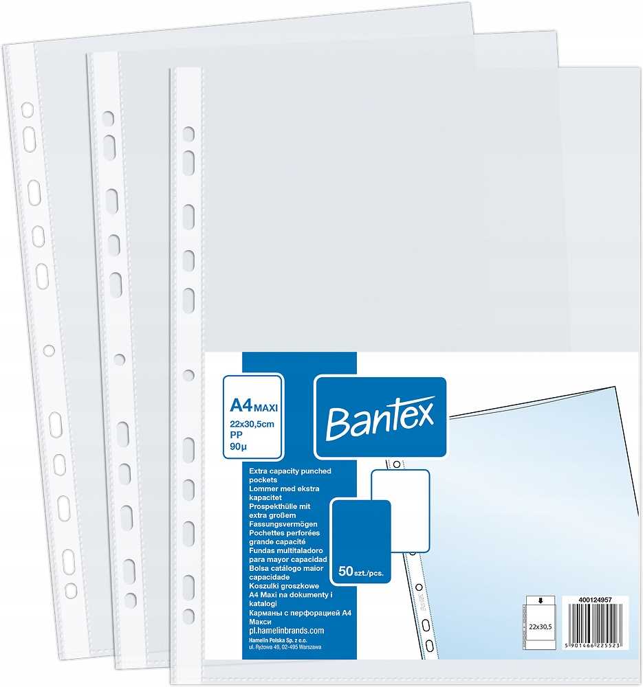 koszulki groszkowe bantex a4 maxi poszerzana 90 mic. 50 szt.