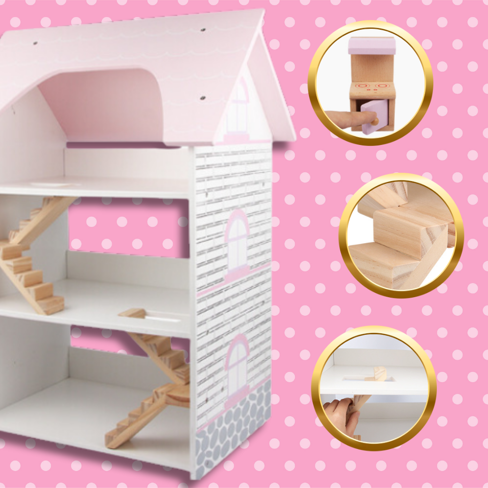 duży drewniany domek dla lalek  3 piętra +meble