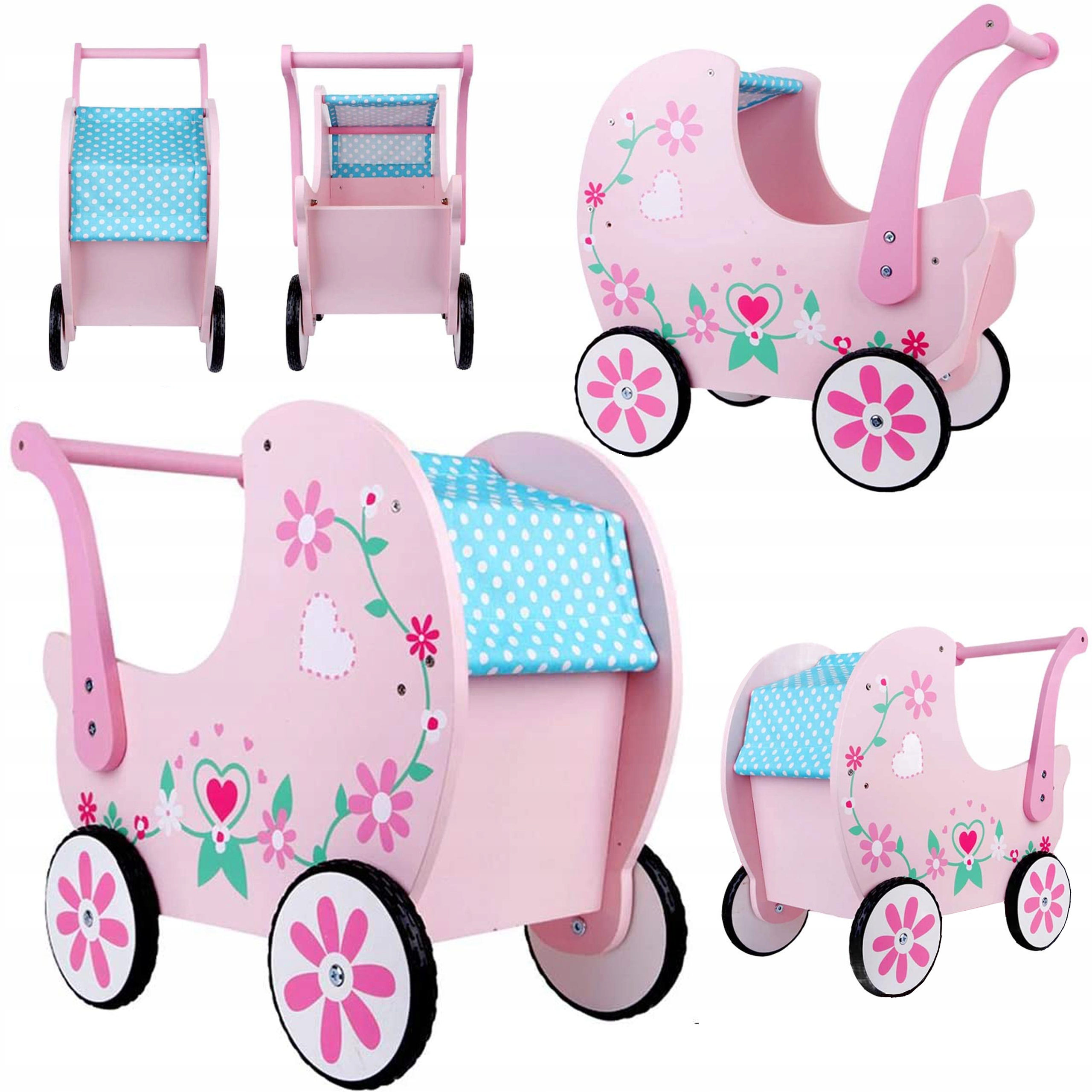 wózek drewniany różowy