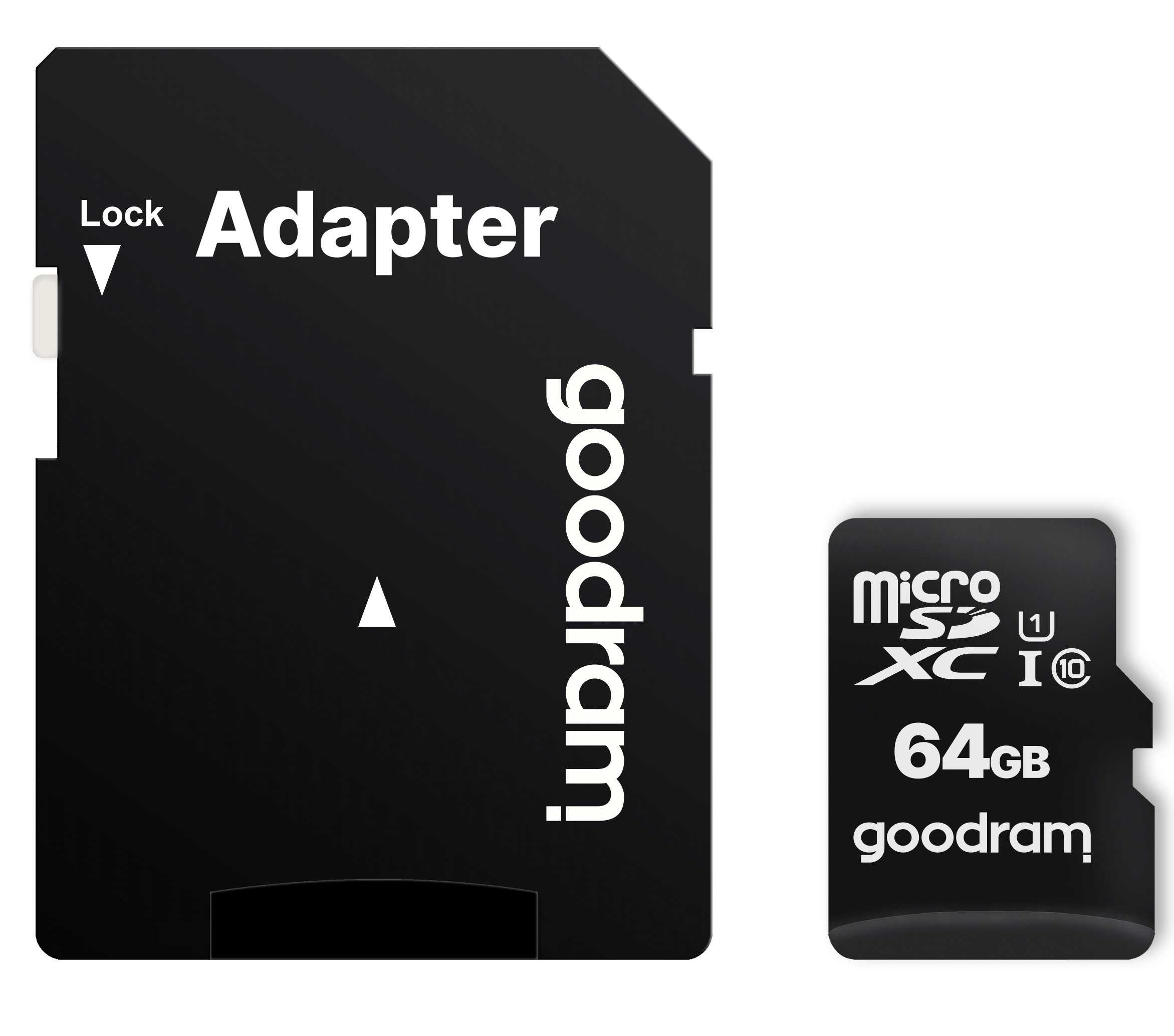 goodram karta pamięci microsd 64gb cl10 uhs i + adapter