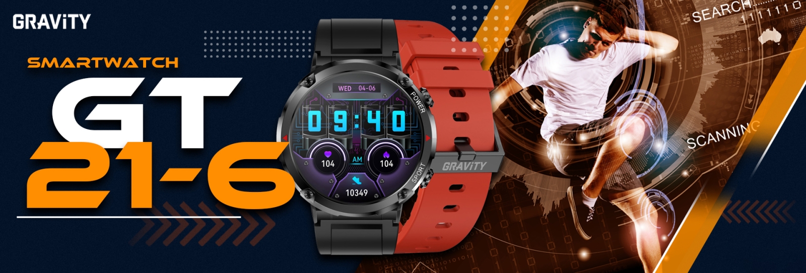 smartwatch gravity gt21-6 + czerwony pasek silikonowy
