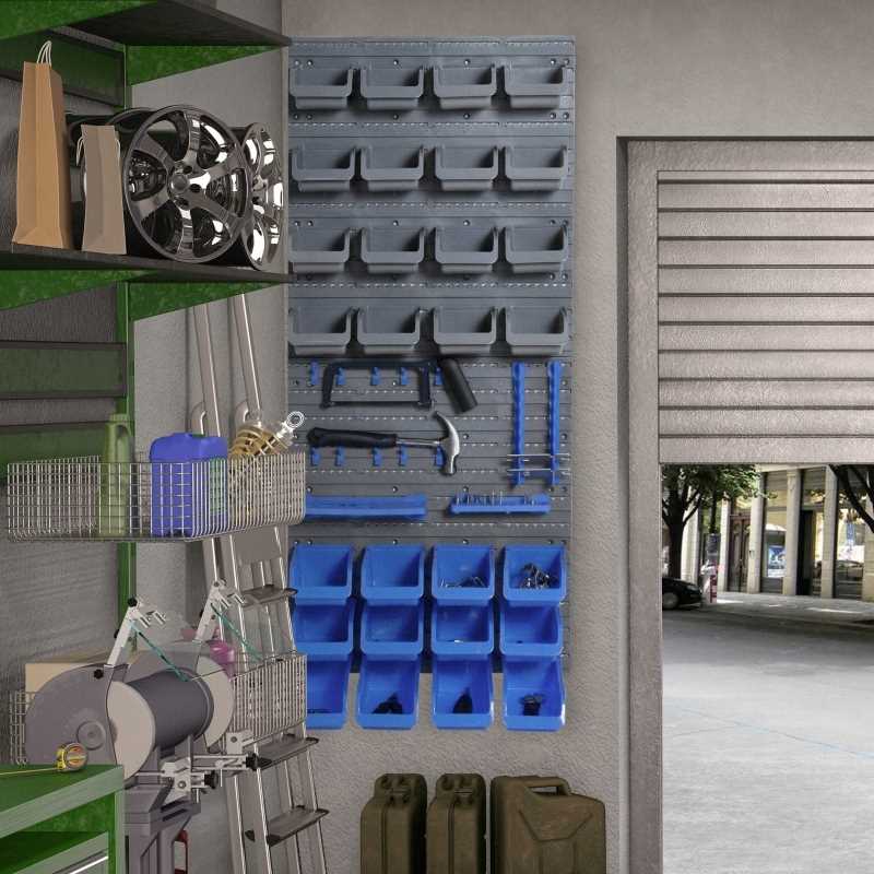 tablica ścienna z pojemnikami niebiesko-szara 44 elementy