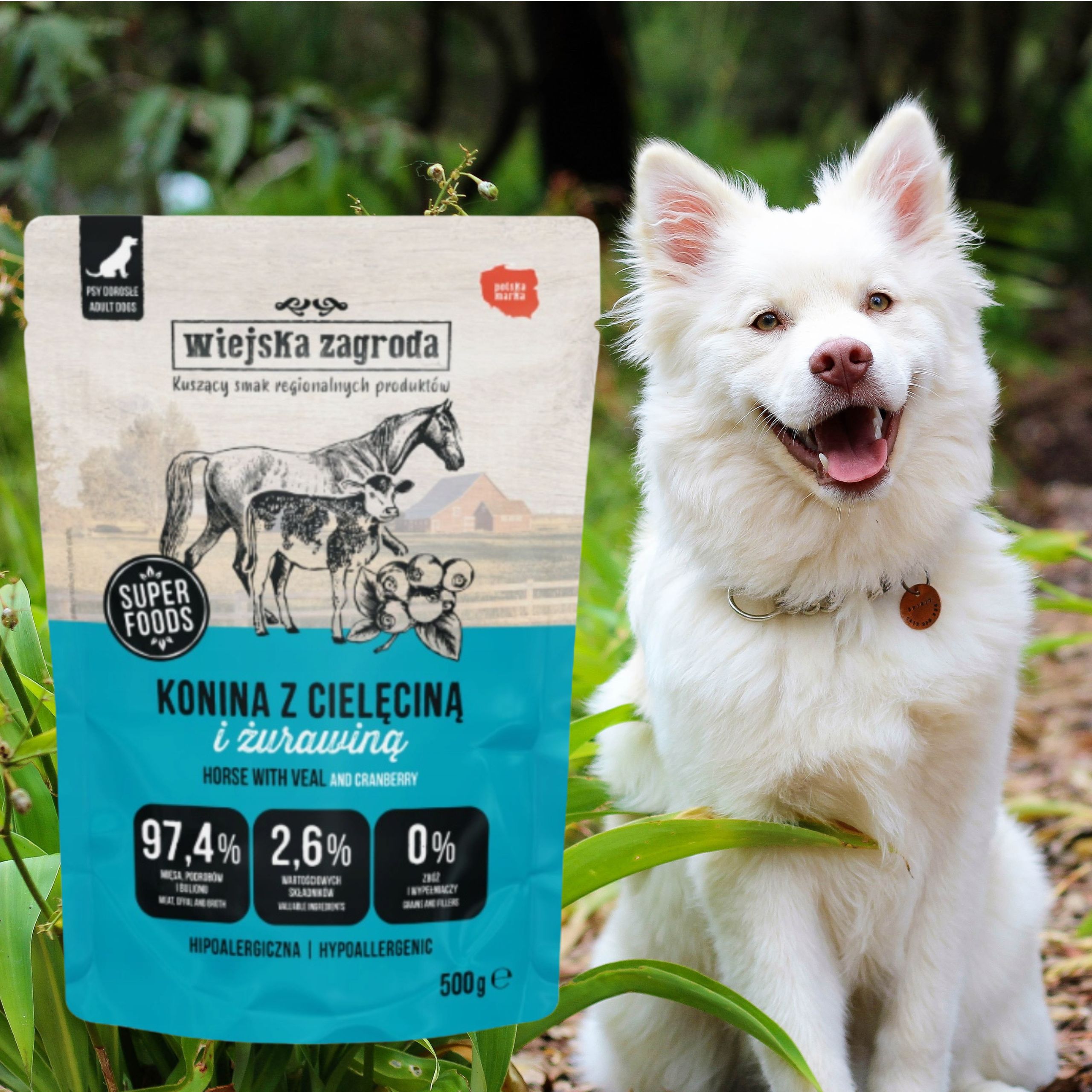 mokra karma dla psa wiejska zagroda konina z cielęciną 500 g hipoalergiczna