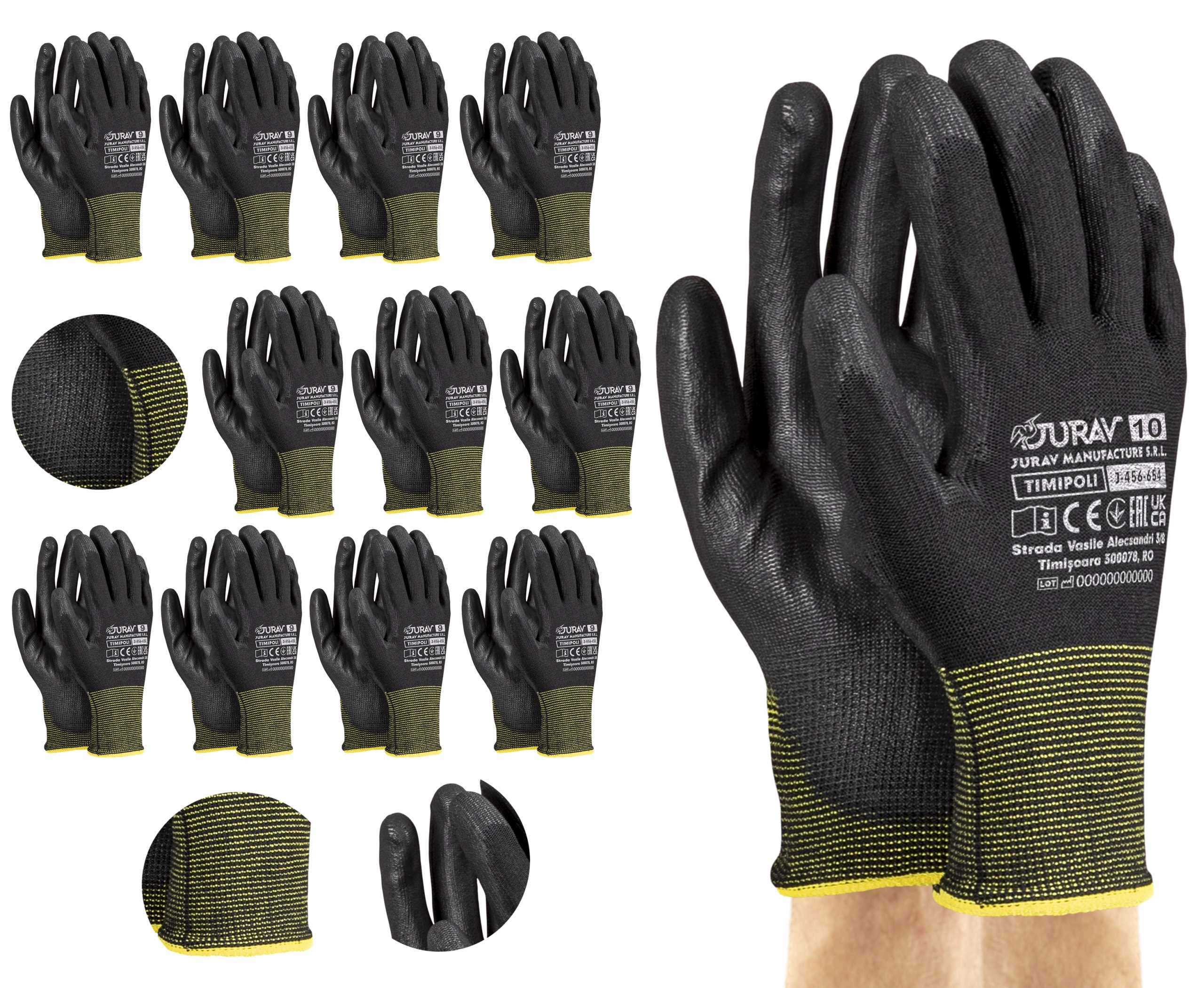 rękawice robocze czarne j-timipoli_bb10-xl - 12 par