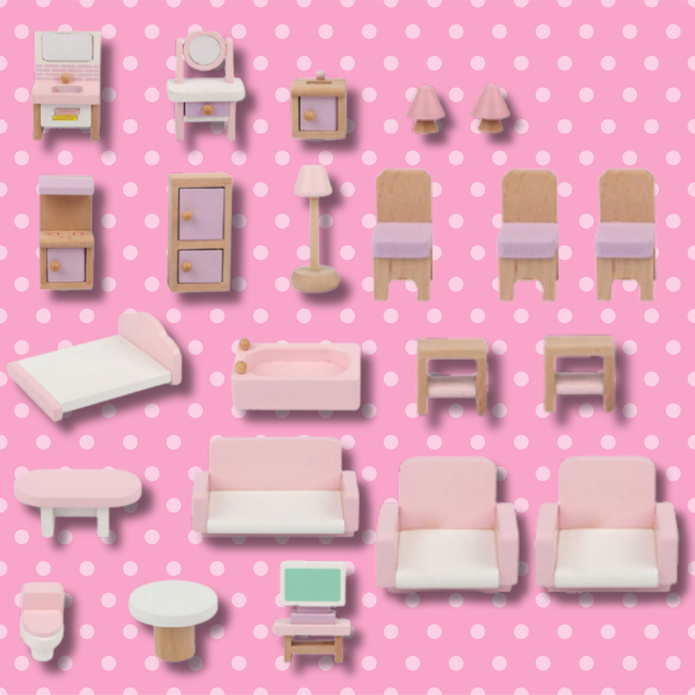 duży drewniany domek dla lalek  3 piętra +meble