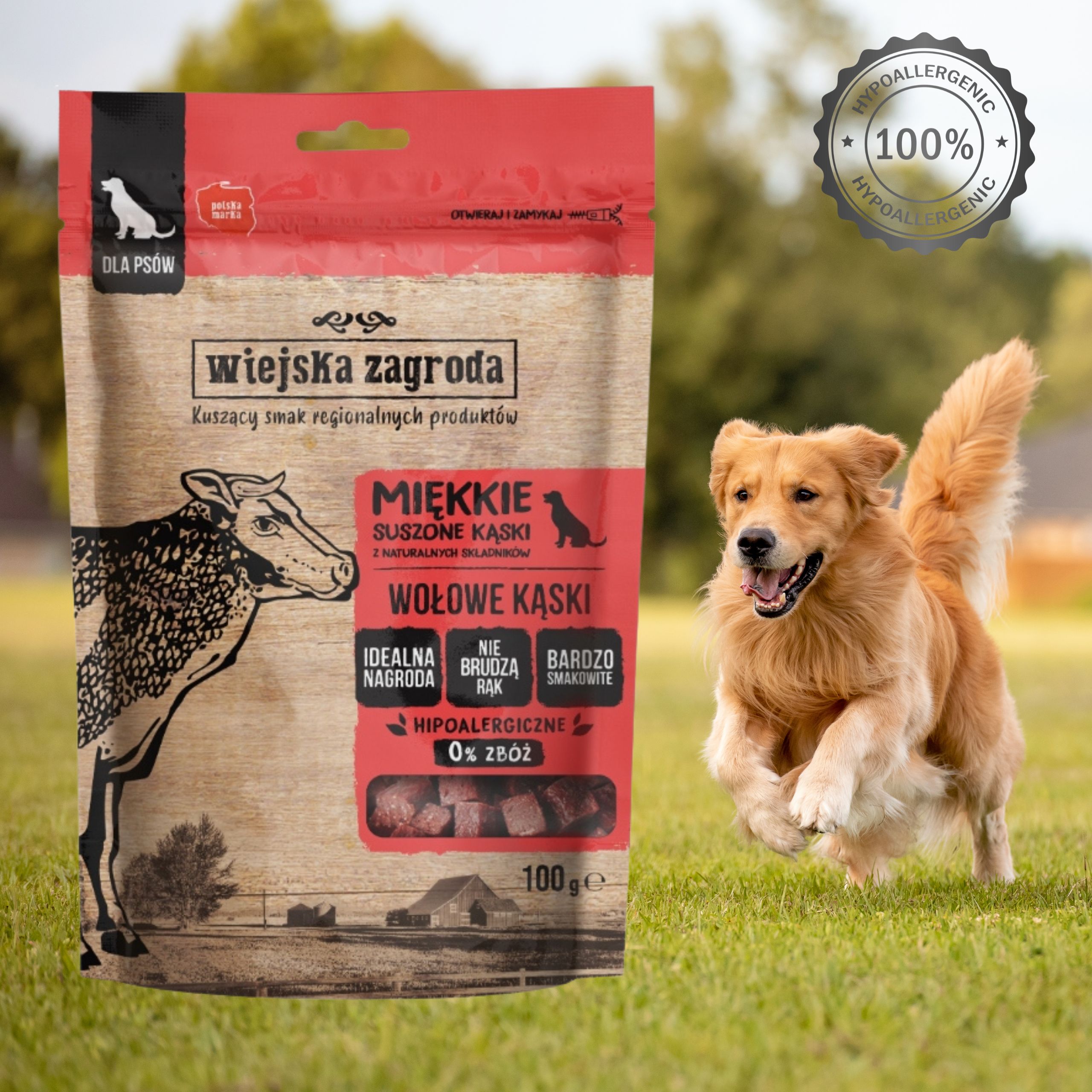 przysmaki dla psa wiejska zagroda miękkie suszone kąski wołowina 100g