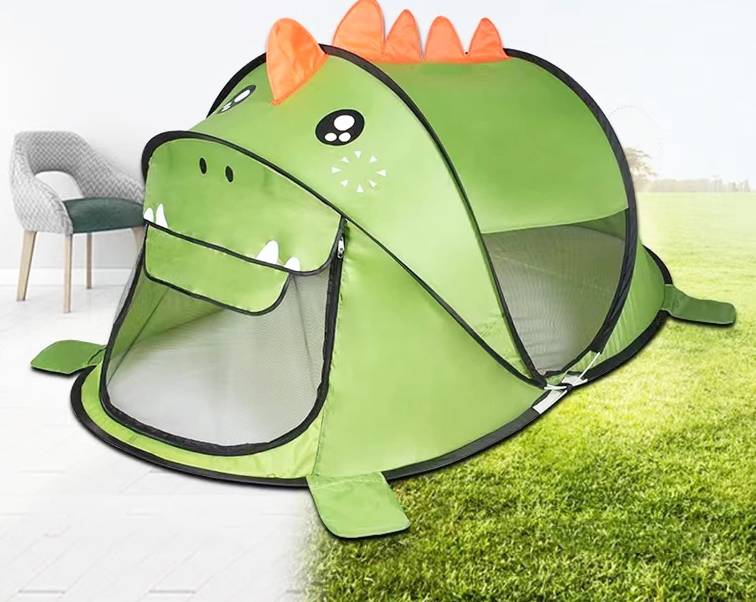 namiot samorozkładający dla dzieci domek do domu ogrodu zielony dinozaur