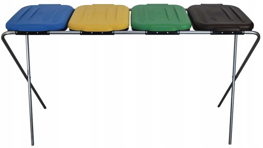 stojak do segregacji odpadów (4-stanowiskowy) niebieski, zielony, brązowy