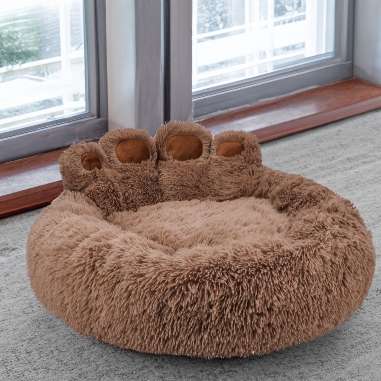 pluszowe okrągłe legowisko kojec dla psa kota poduszka posłanie 60x60 łapka