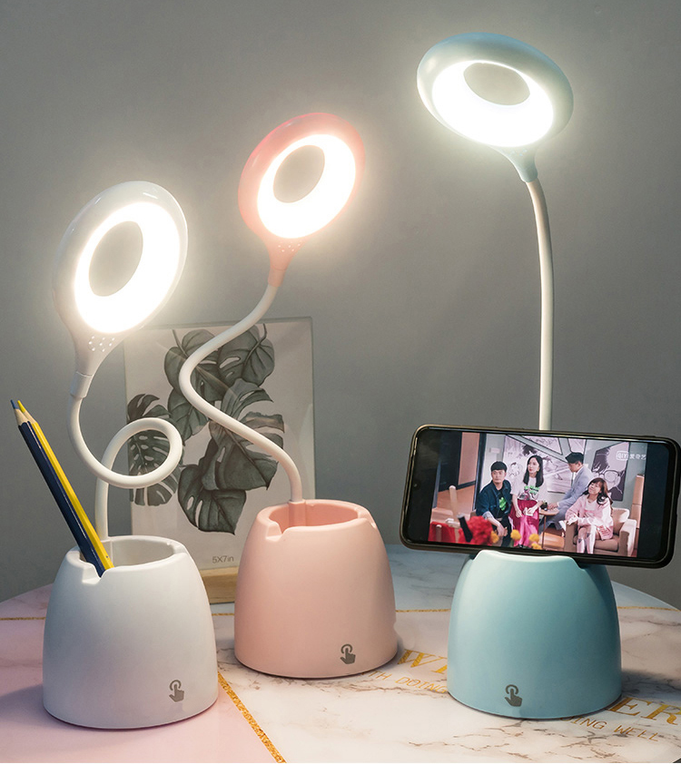 lampka biurkowa różowa z pojemnikiem