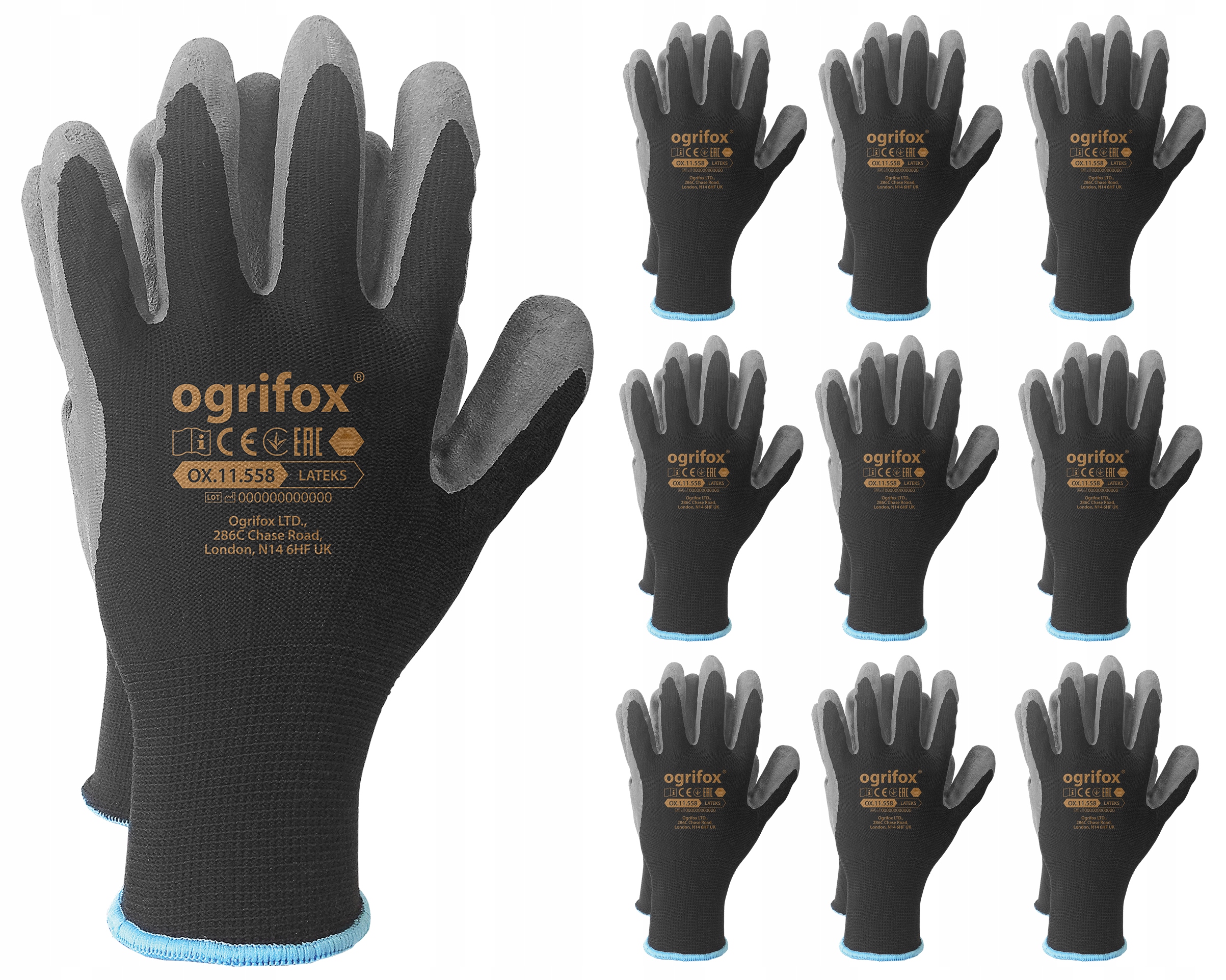 rękawice robocze / czarne / rozmiar: 7 - s / ox-lateks_bs7 - 10 szt.