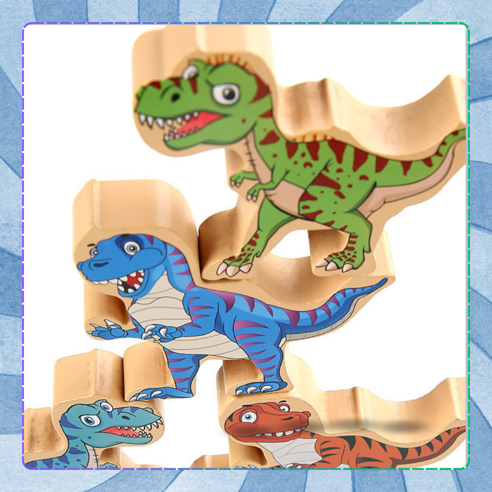 gra zręcznościowa logiczna klocki balansujące dinozary t-rex wieża