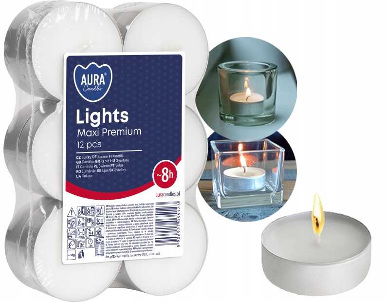 aura świece lights maxi premium 8h 12 szt. pf35-12s