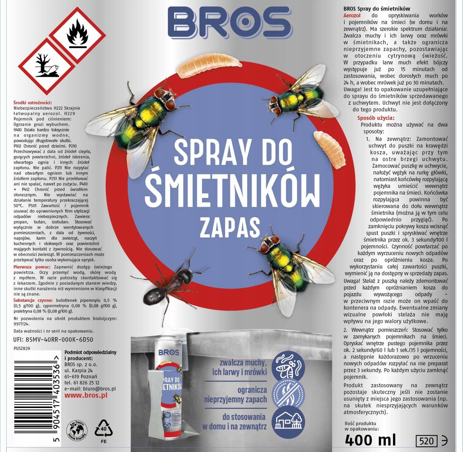 bros - spray do śmietników 400ml - zapas
