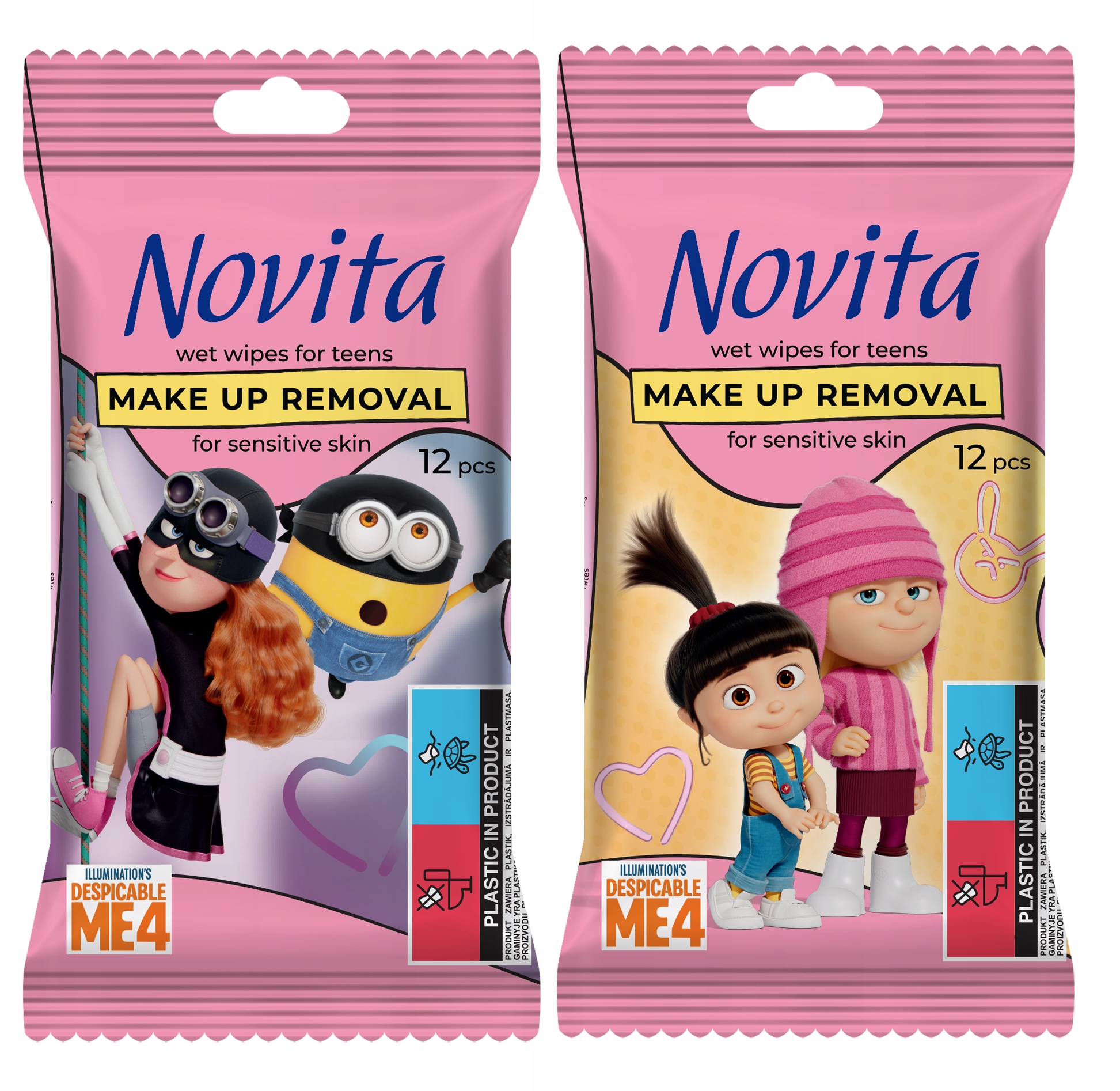 novita minionki chusteczki nawilżane do demakijażu dla nastolatków, 12 szt.