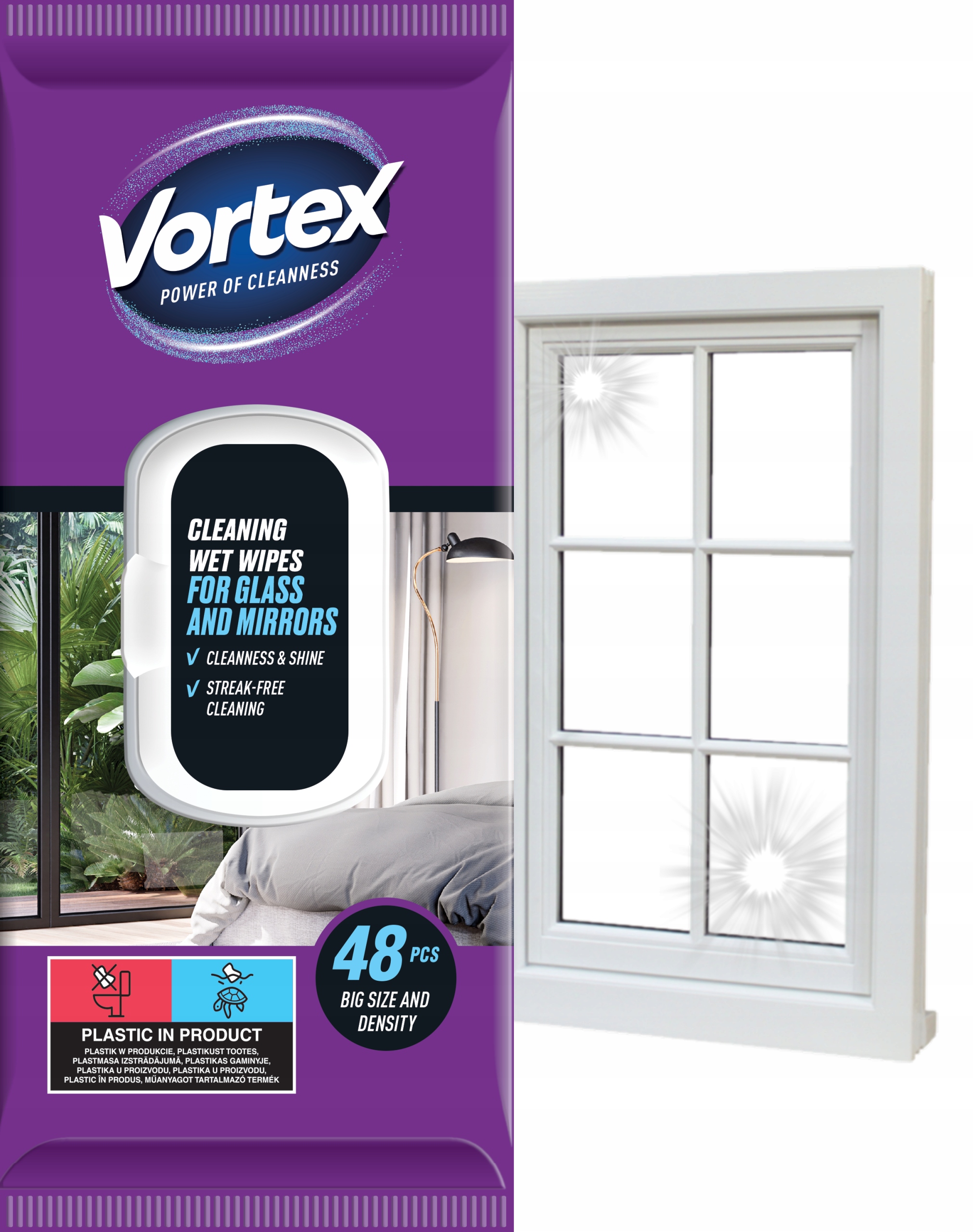 vortex chusteczki nawilżane do luster i szkła , flip top ,48 sztuk