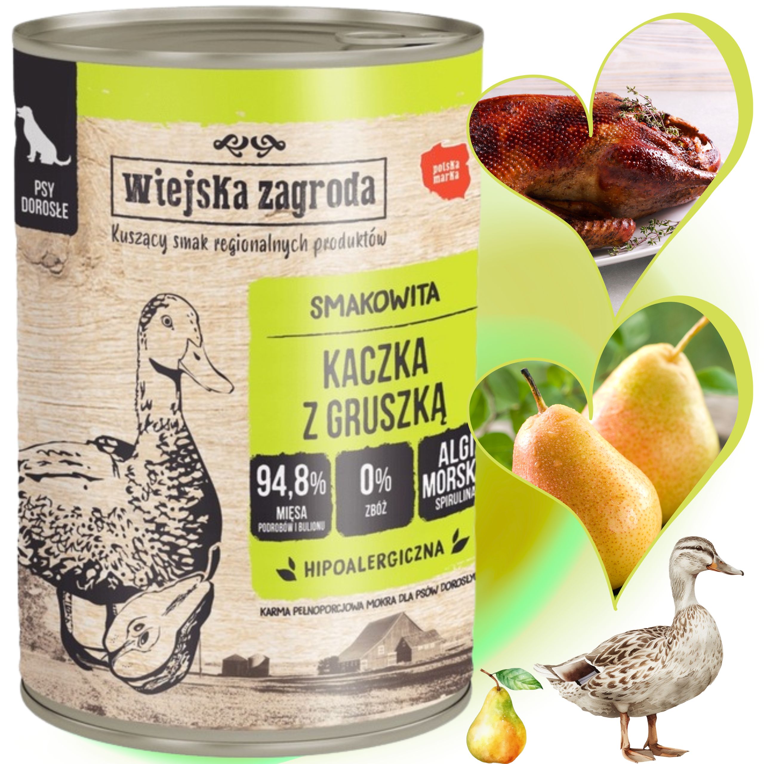 mokra karma dla psa kaczka z gruszką 400g wiejska zagroda hipoalergiczna