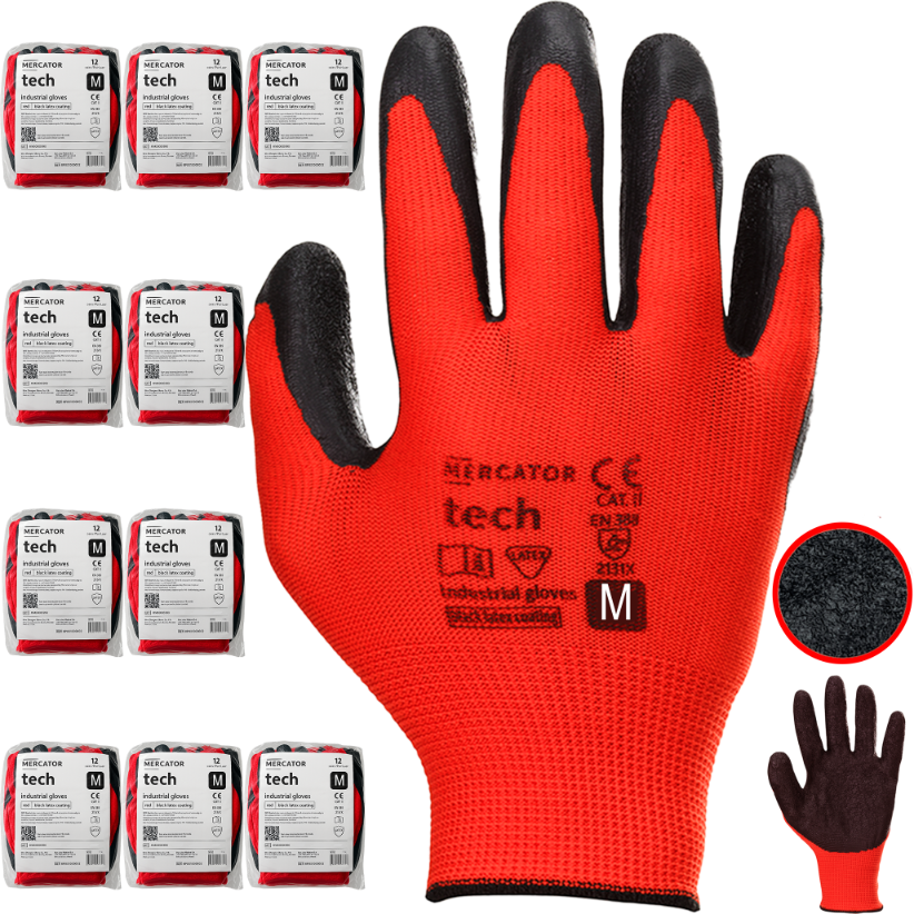 rękawice robocze mercator tech red+black latex - m - 120 par