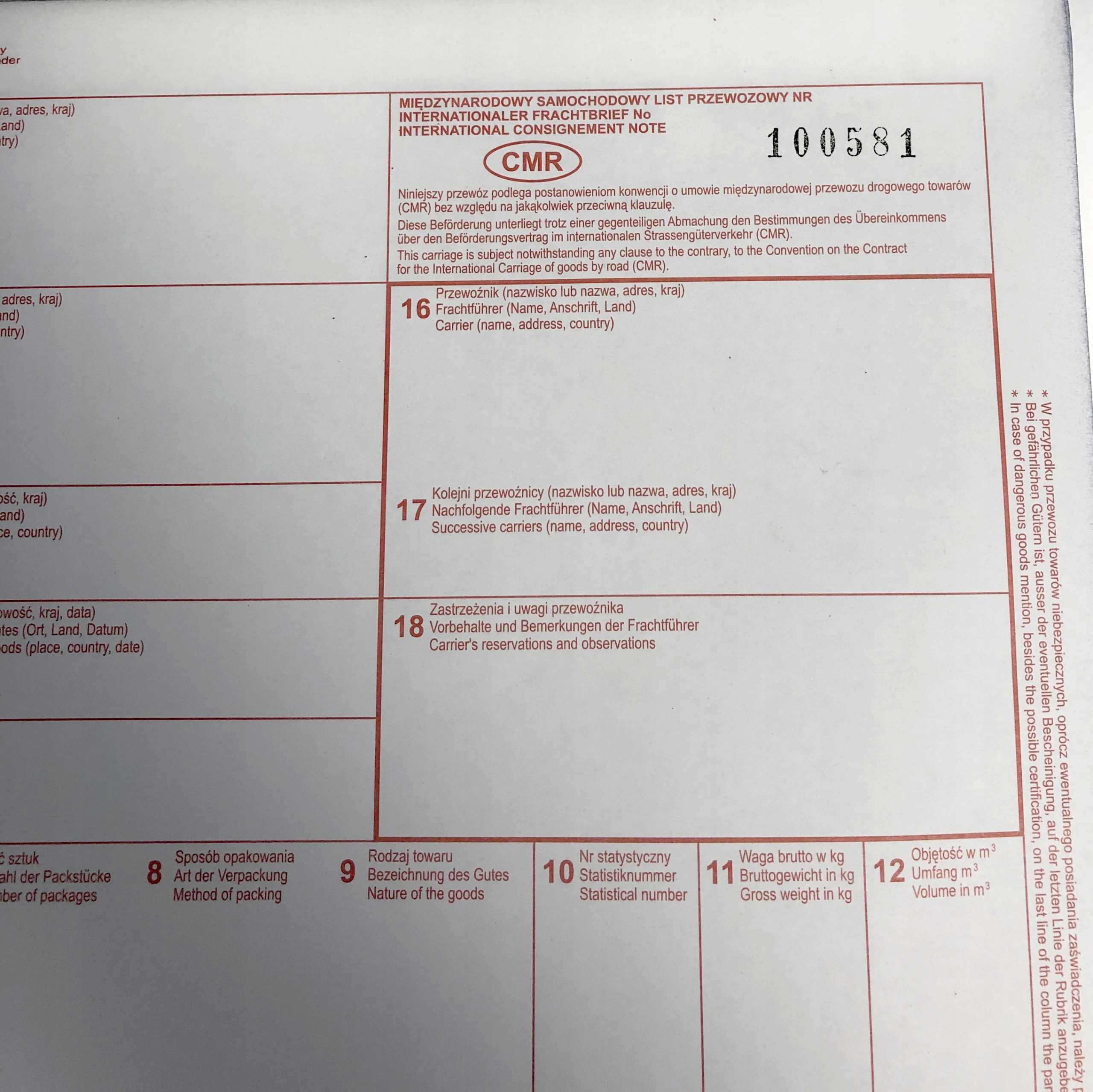 cmr list przewozowy 100 kartek - 4 odcinki - 25 kompletów - numeracja