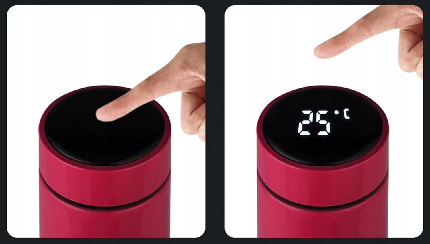 kubek termiczny termos smart led 500ml bordowy