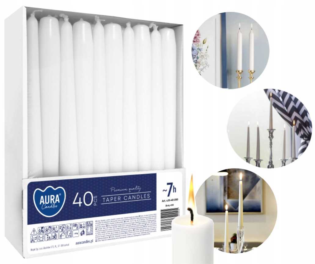 aura świece stołowe stożkowe białe 40 szt. s30-40-090