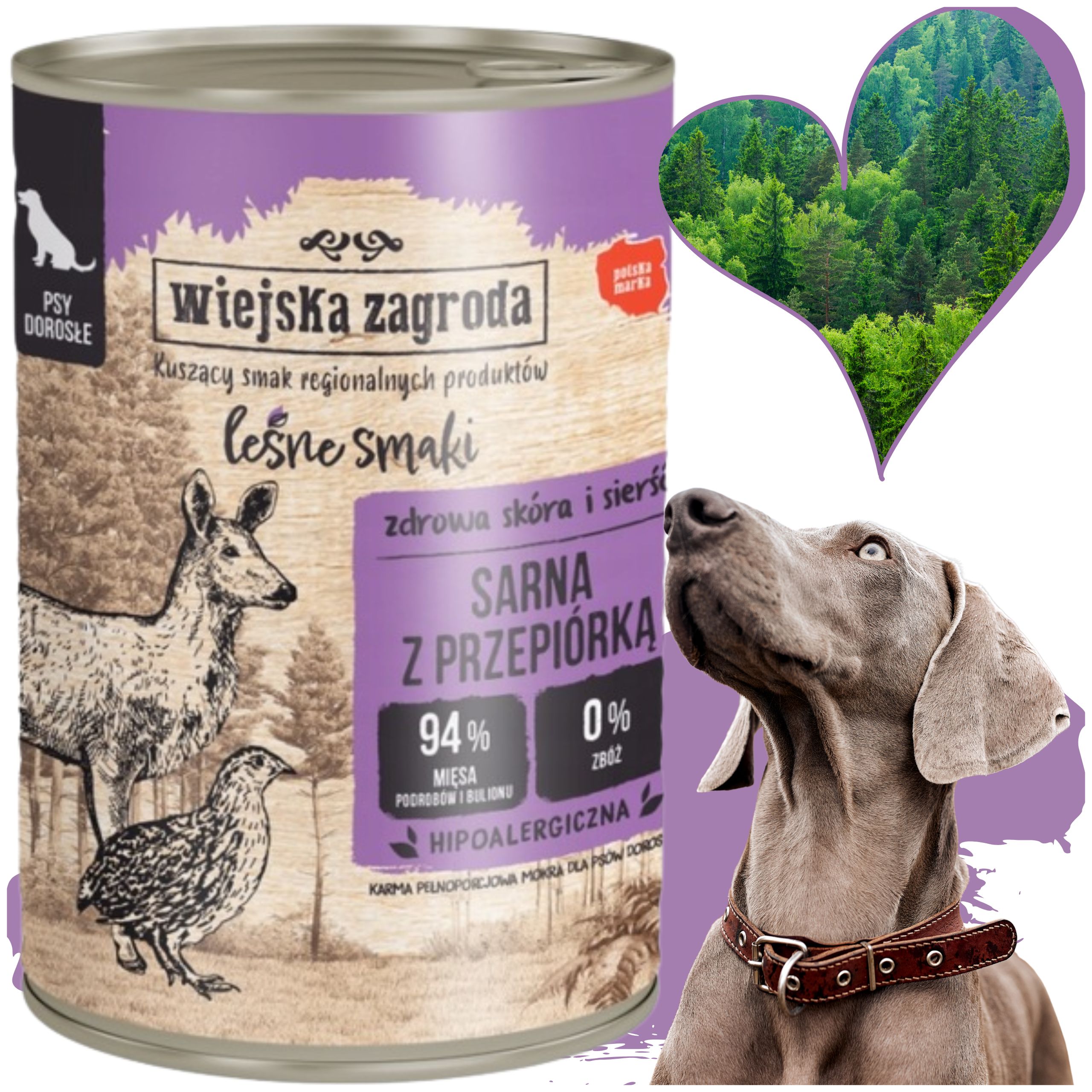 karma dla psa sarna przepiórka 400g leśne smaki wiejska zagroda sierść psów