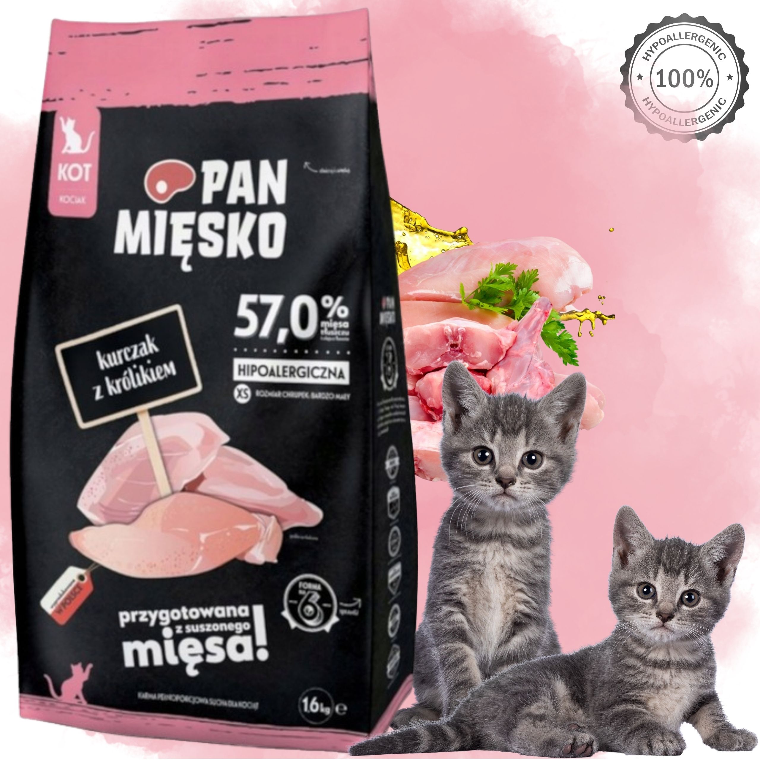 sucha karma dla kota kurczak królik pan mięsko na alergię kotek xs 1,6kg