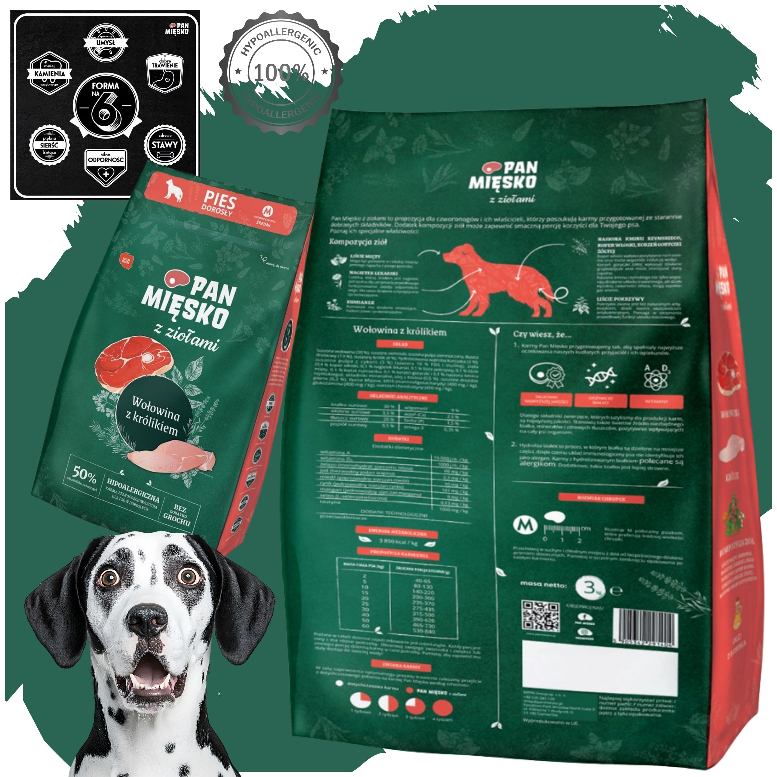 sucha karma dla psa wołowina królik zioła pan mięsko hipoalergiczna m 3kg