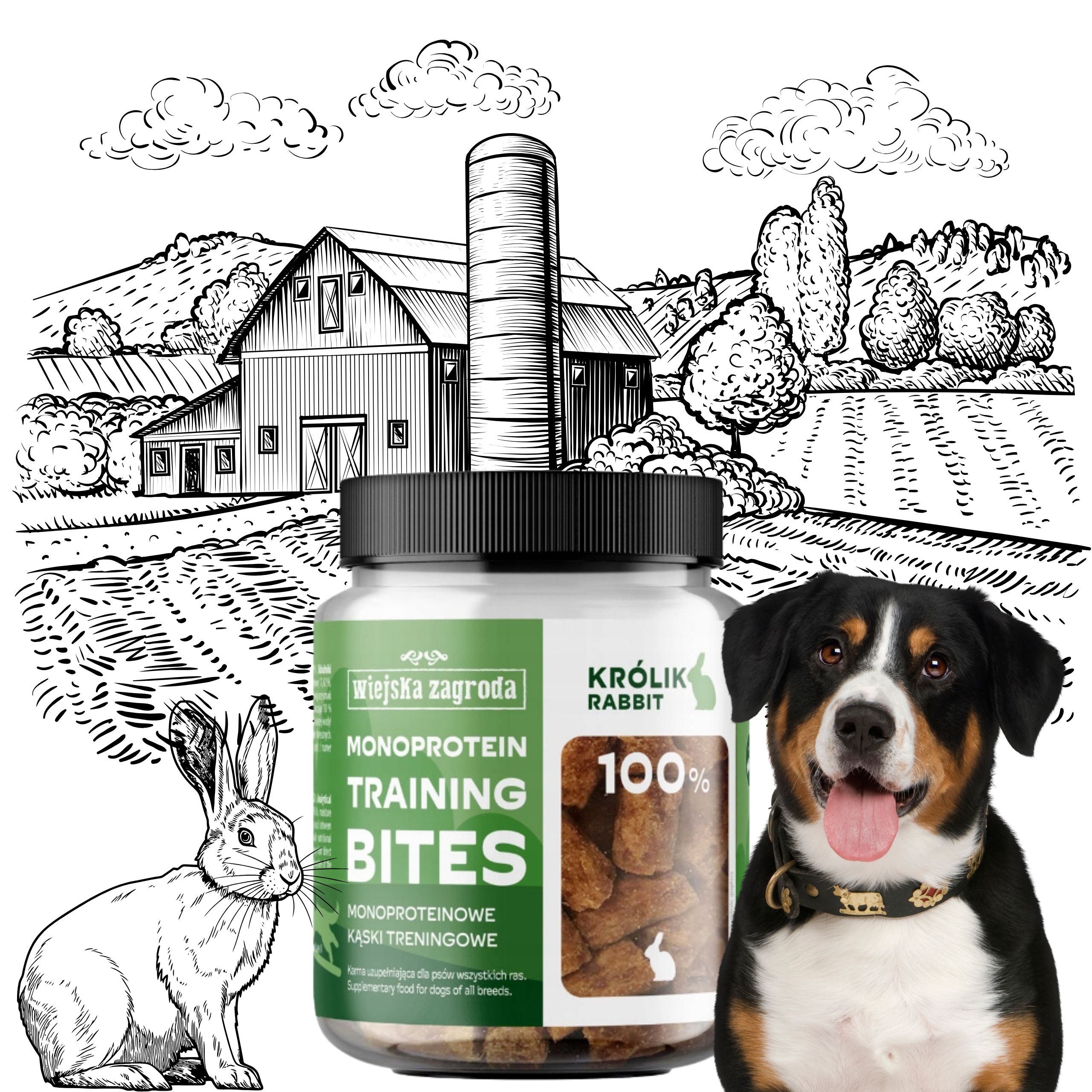 przysmak dla psa królik monoproteinowe treningowe 150g wiejska zagroda