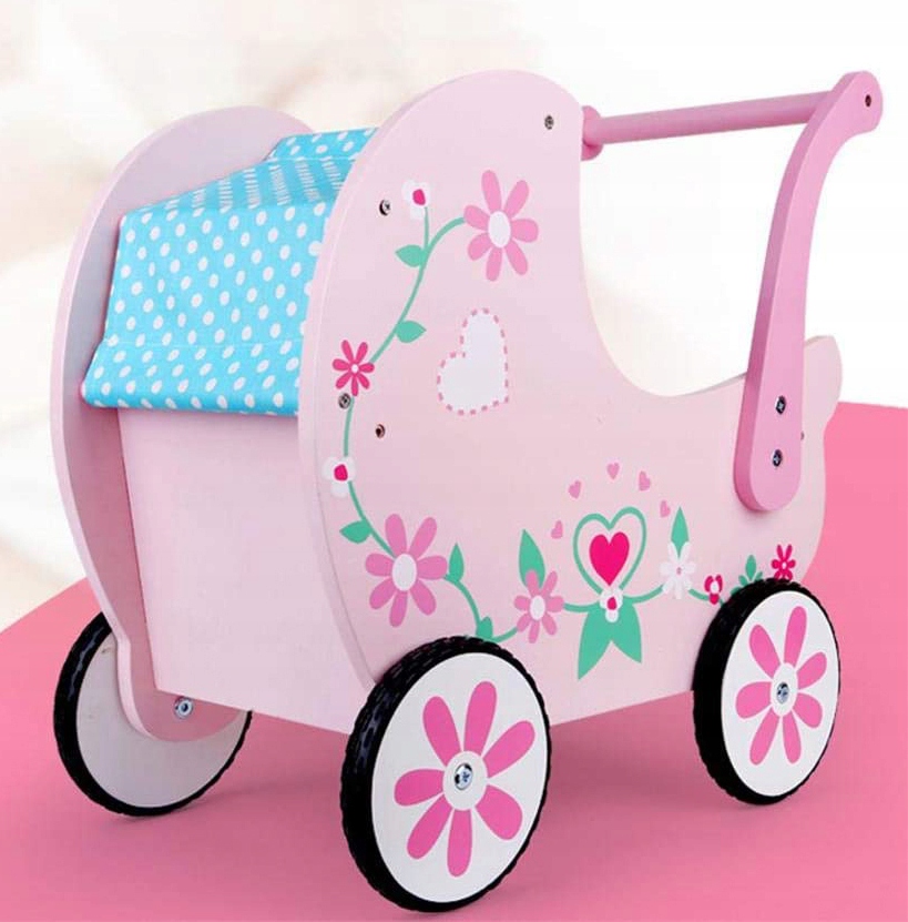 wózek drewniany różowy