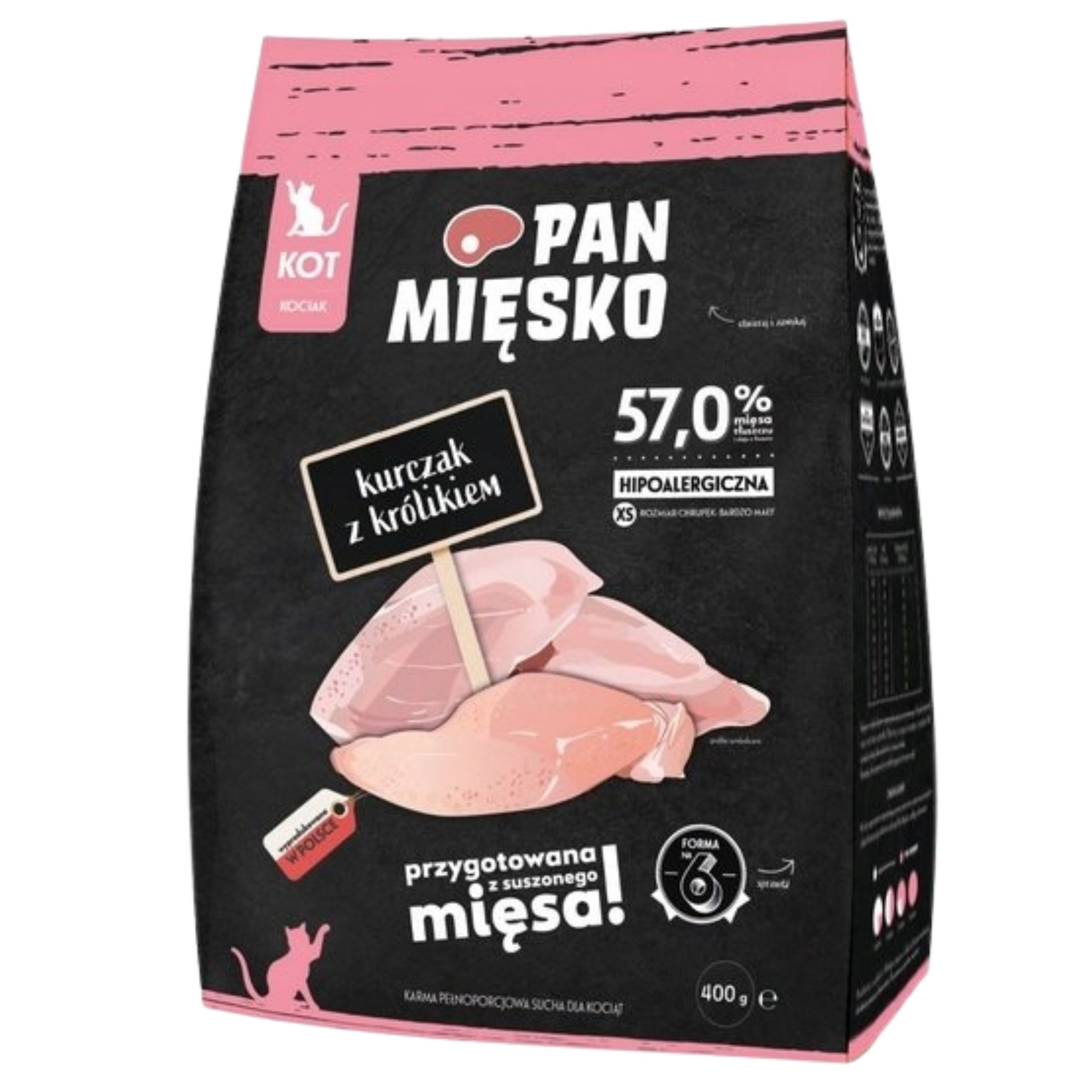 sucha karma dla kota kurczak królik pan mięsko hipoalergiczna kotek xs 400g