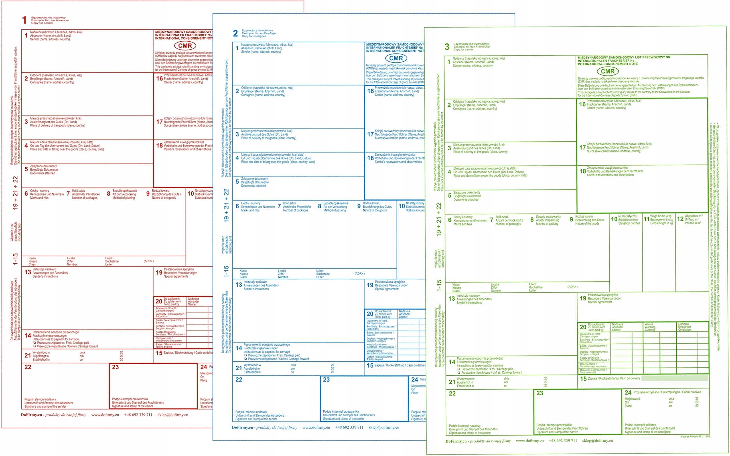 cmr list przewozowy 100 kartek - 3 odcinki - 33 komplety