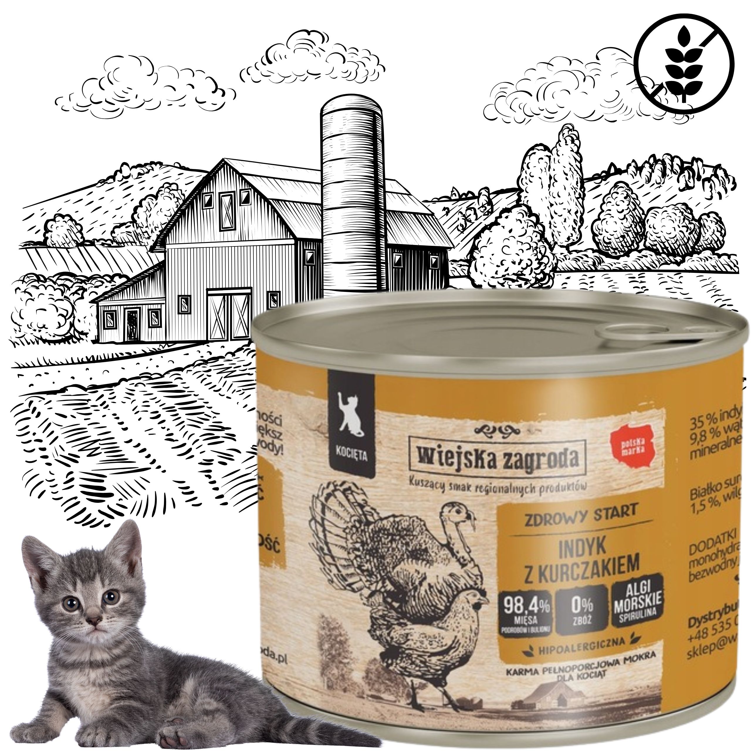 karma mokra dla kota indyk z kurczakiem 200g kotek wiejska zagroda bez zbóż