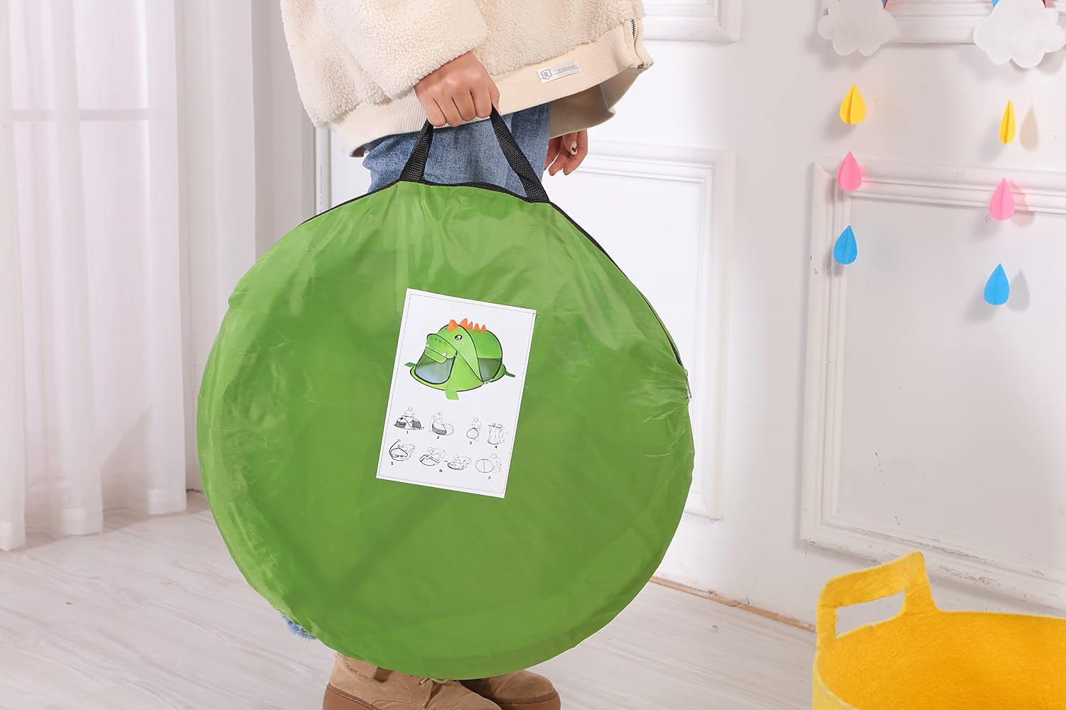 namiot samorozkładający dla dzieci domek do domu ogrodu zielony dinozaur