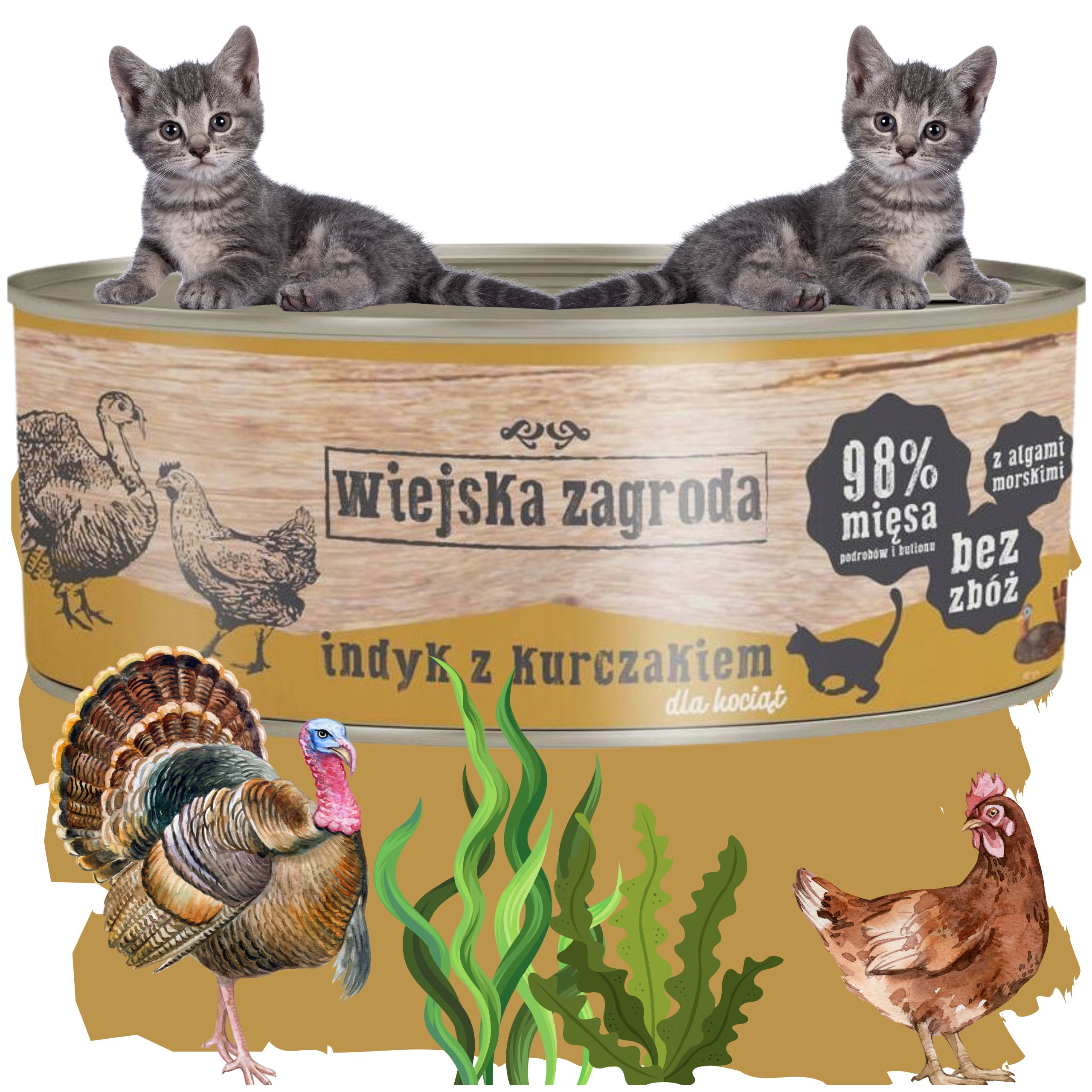 karma mokra dla kota indyk z kurczakiem kociak 85g wiejska zagroda bez zbóż