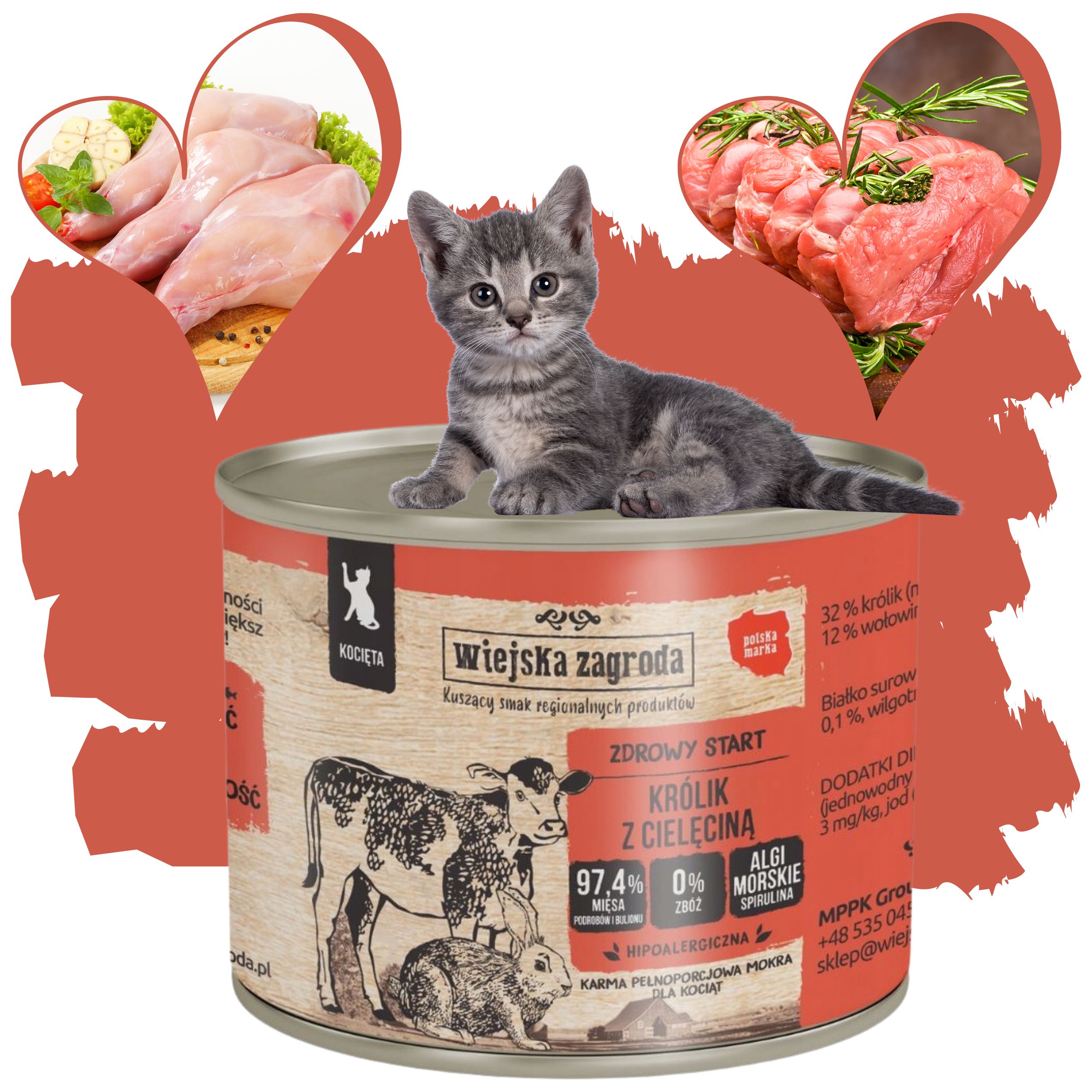 karma mokra dla kota królik cielęcina 200g wiejska zagroda kociak bez zbóż