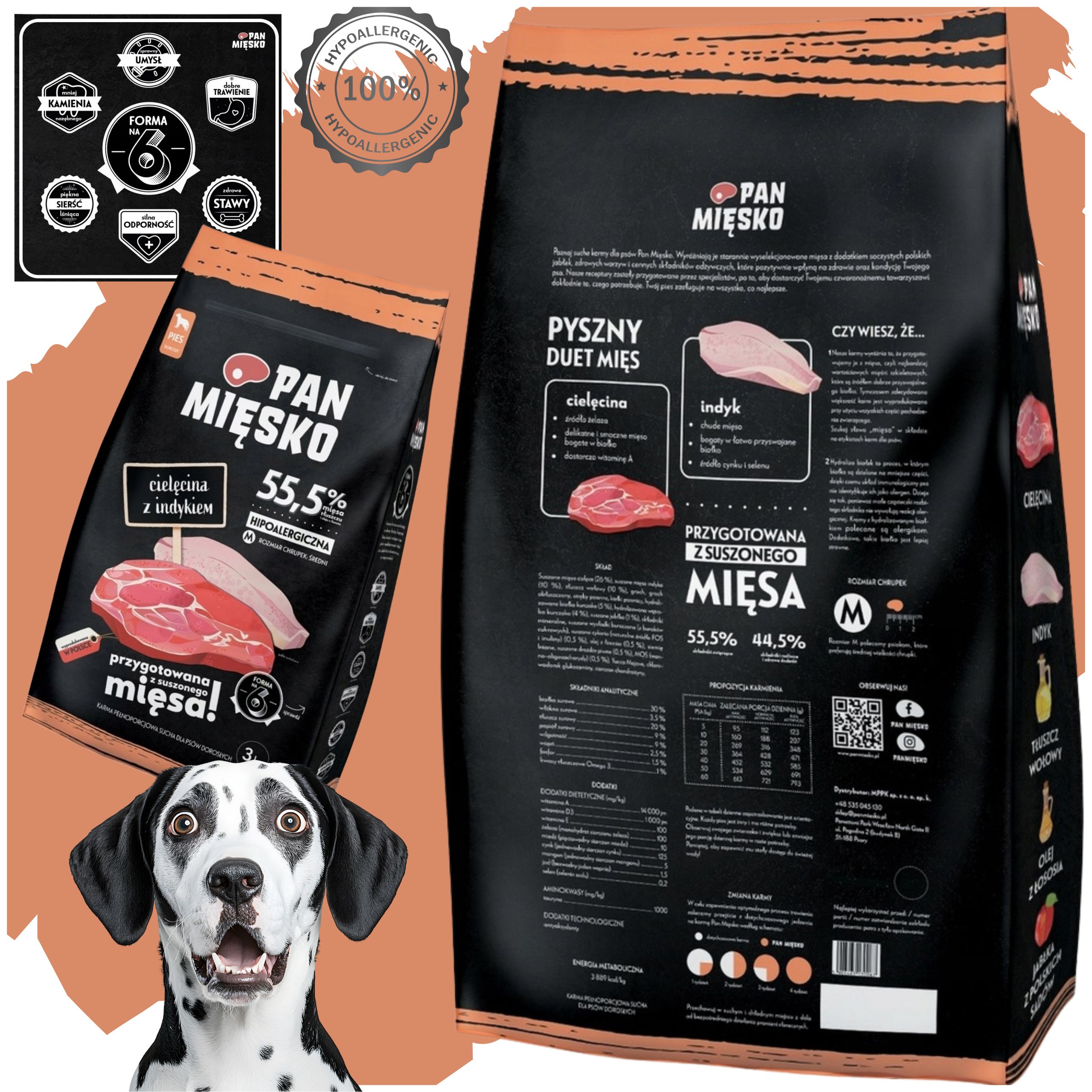 sucha karma dla psa cielęcina z indykiem pan mięsko hipoalergiczna m 3 kg