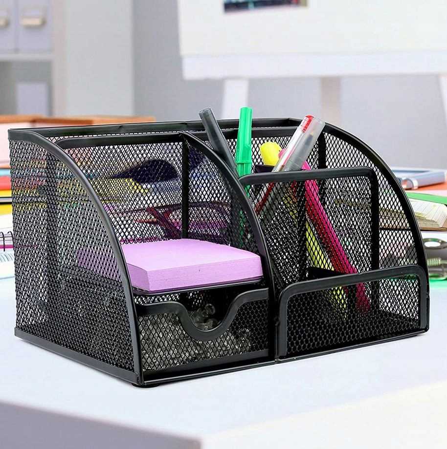 przybornik na biurko - 6 komór - czarny