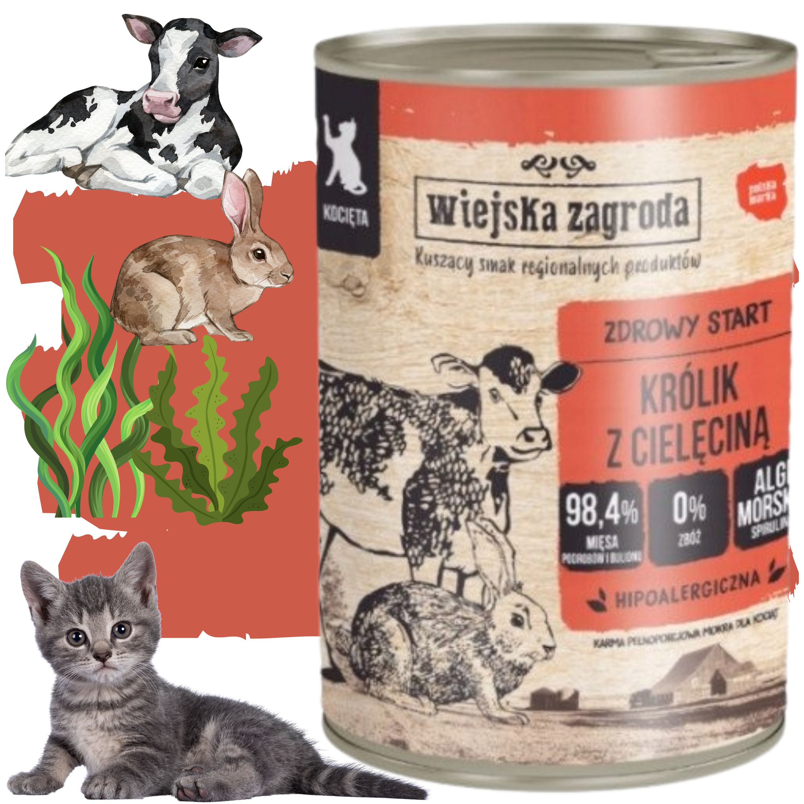 karma mokra dla kota królik cielęcina 400g wiejska zagroda kociak bez zbóż
