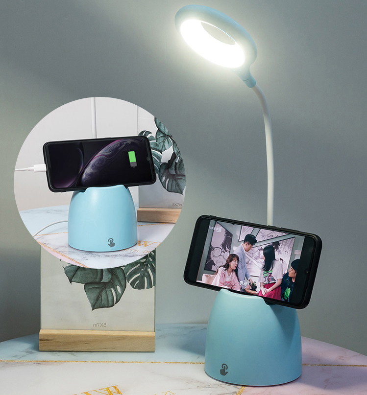 lampka biurkowa niebieska z pojemnikiem