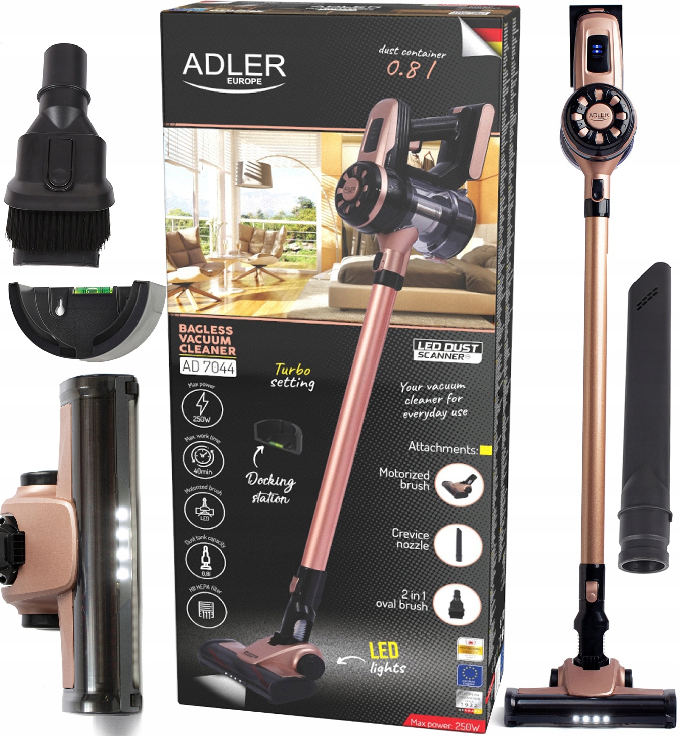 odkurzacz ręczny pionowy bezworkowy adler ad 7044