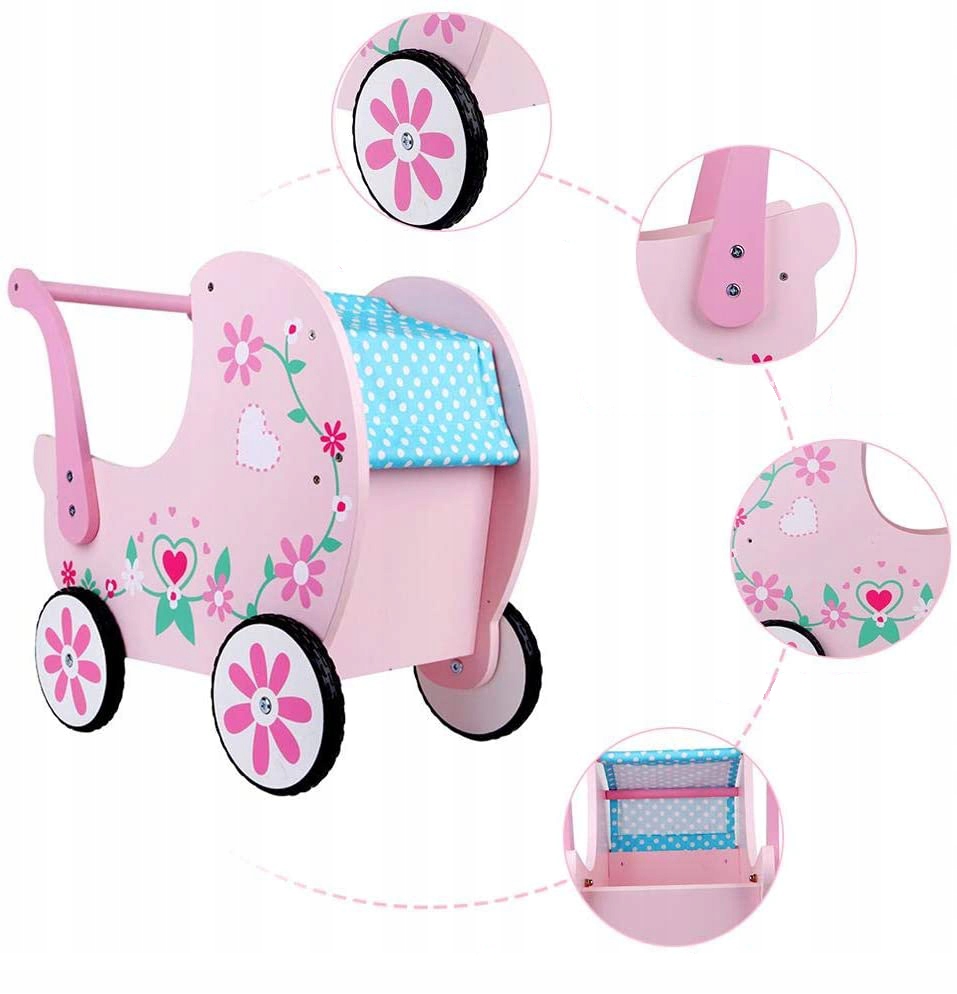 wózek drewniany różowy