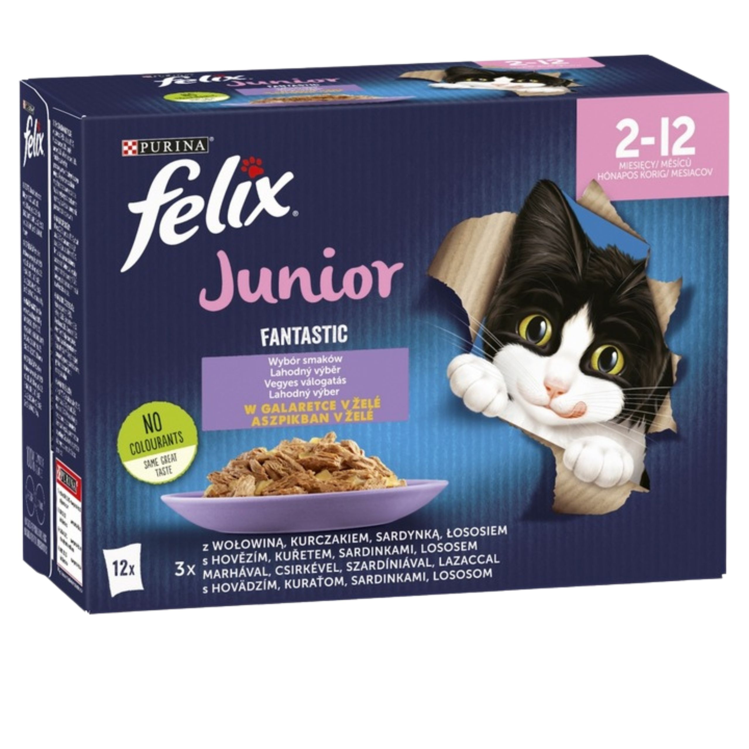 karma mokra dla kota felix wołowina kurczak łosoś sardynka 12 x 85g junior