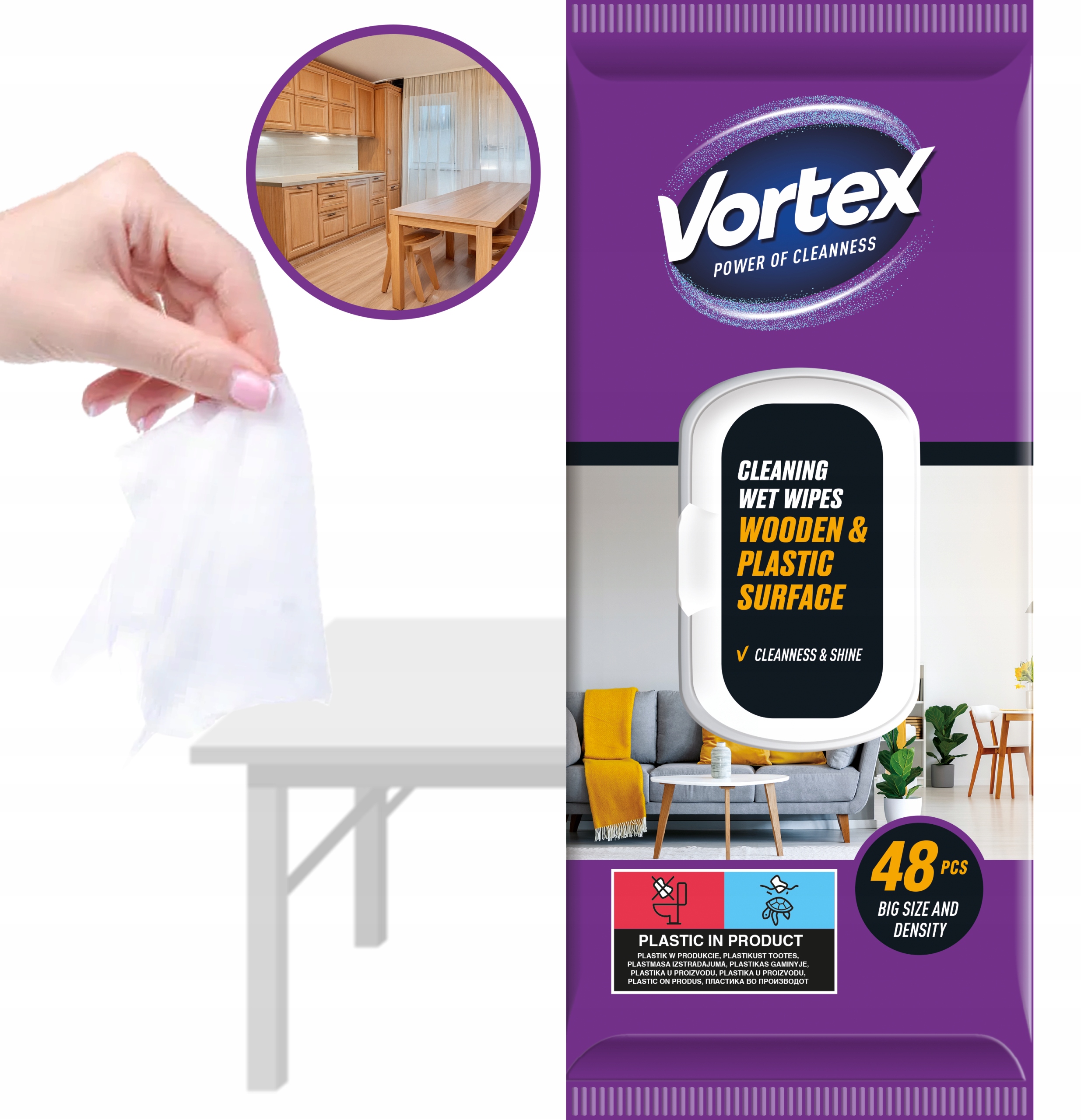 vortex chusteczki nawilżane do mebli, flip top, 48 sztuk