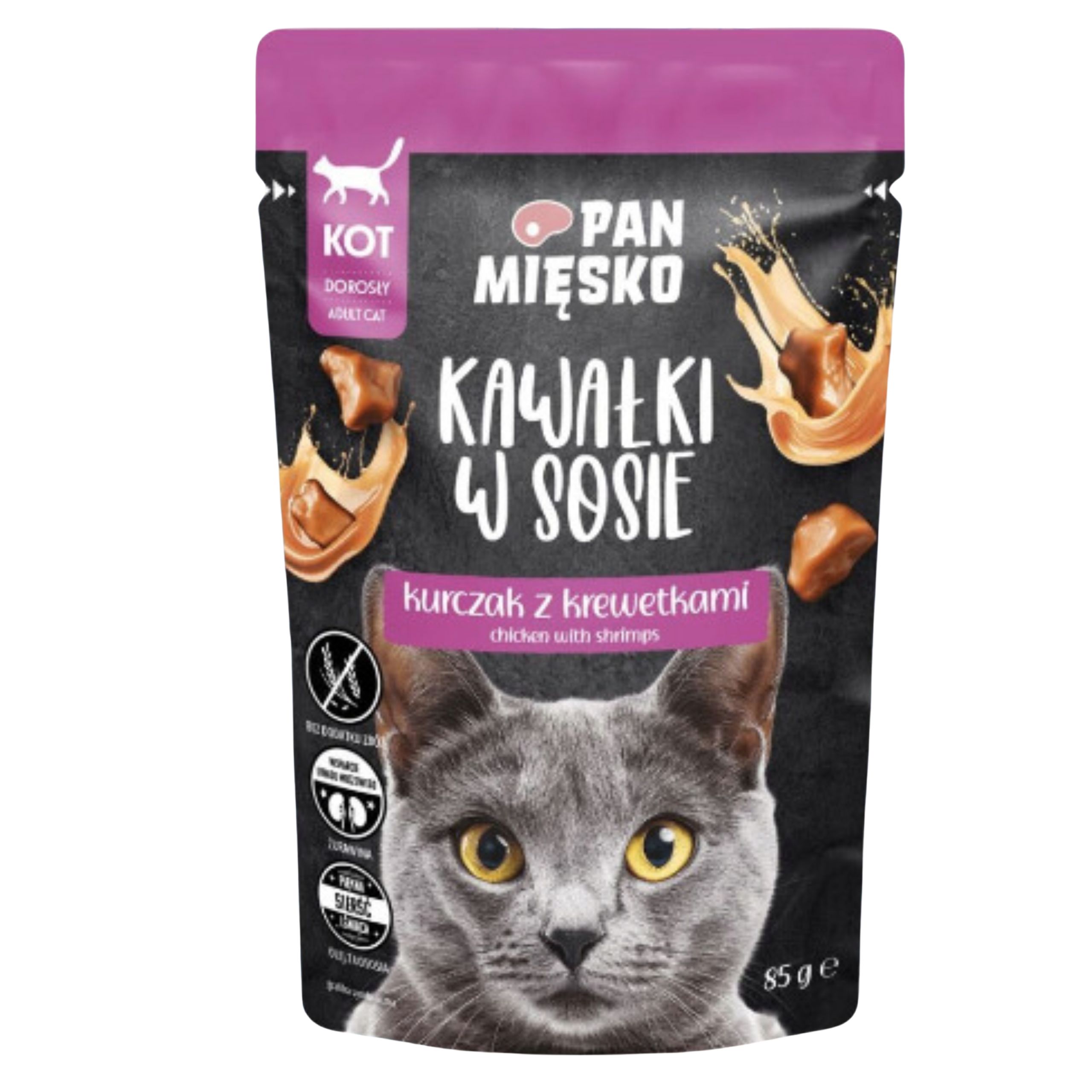 karma mokra dla kota kawałki mięsa kurczak krewetki pan mięsko 85g bez zbóż