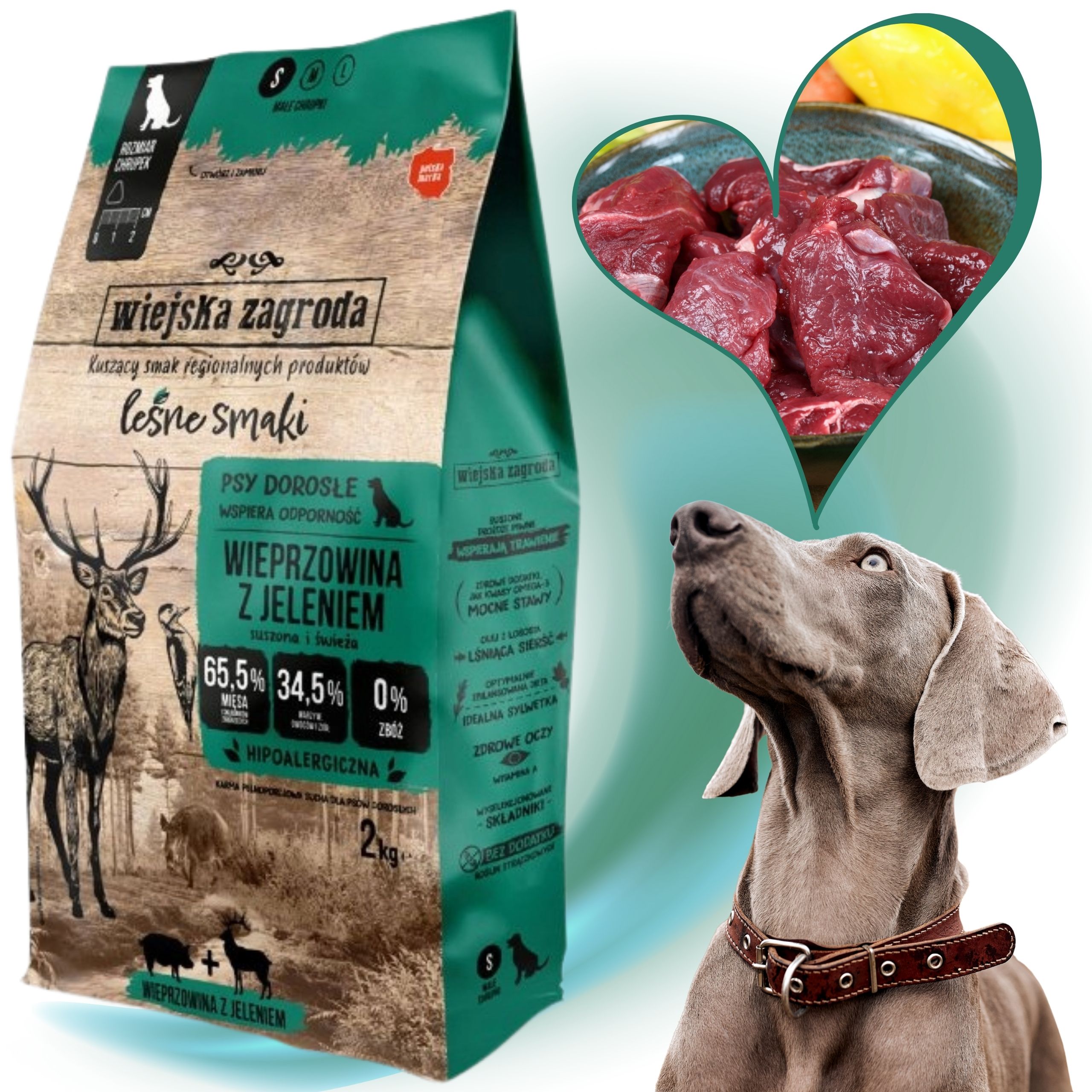 sucha karma dla psa leśne smaki wieprzowina  jeleń s 2kg wiejska zagroda