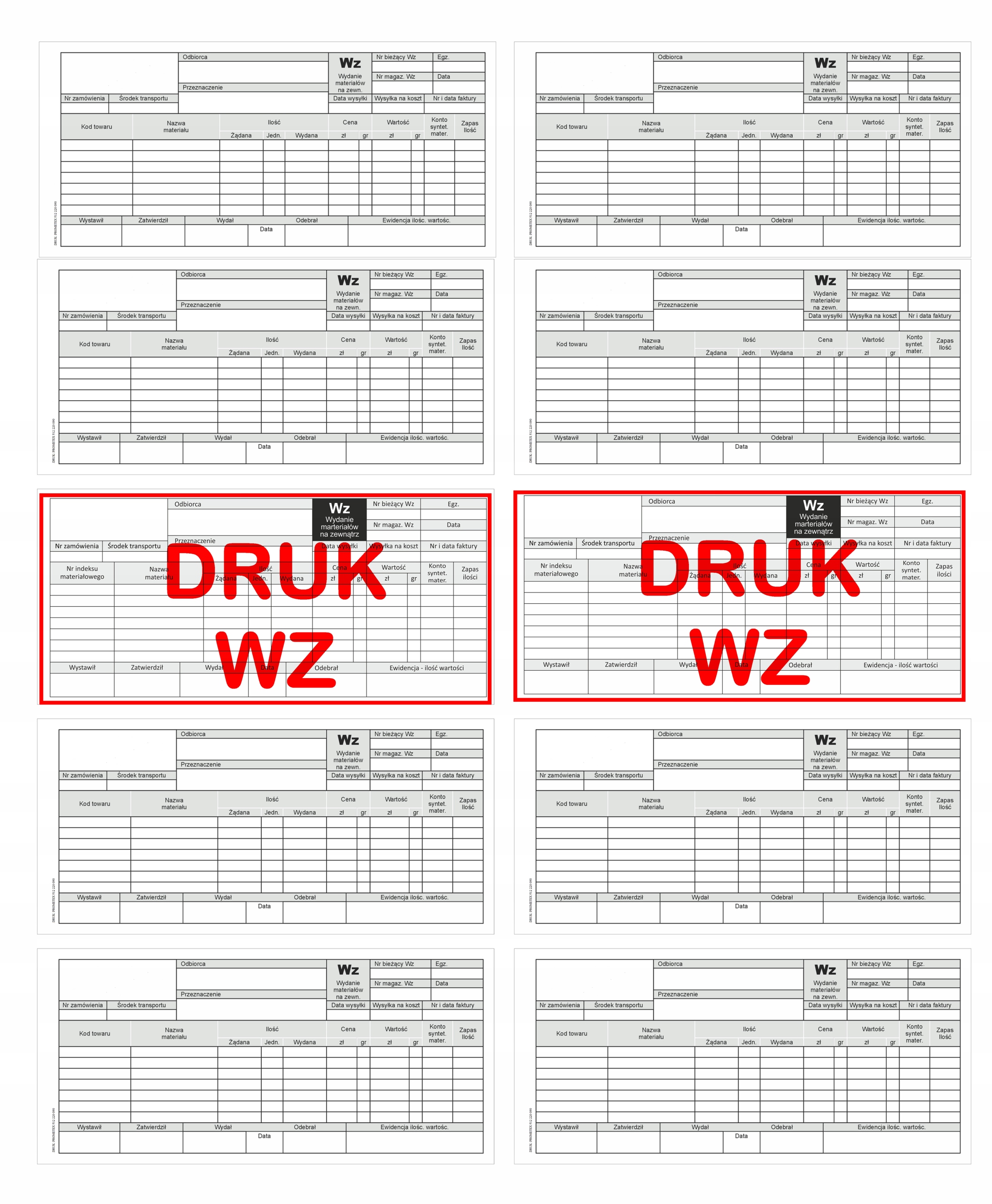 wz - wydanie na zewnątrz 1/3 a4 - 10 szt.
