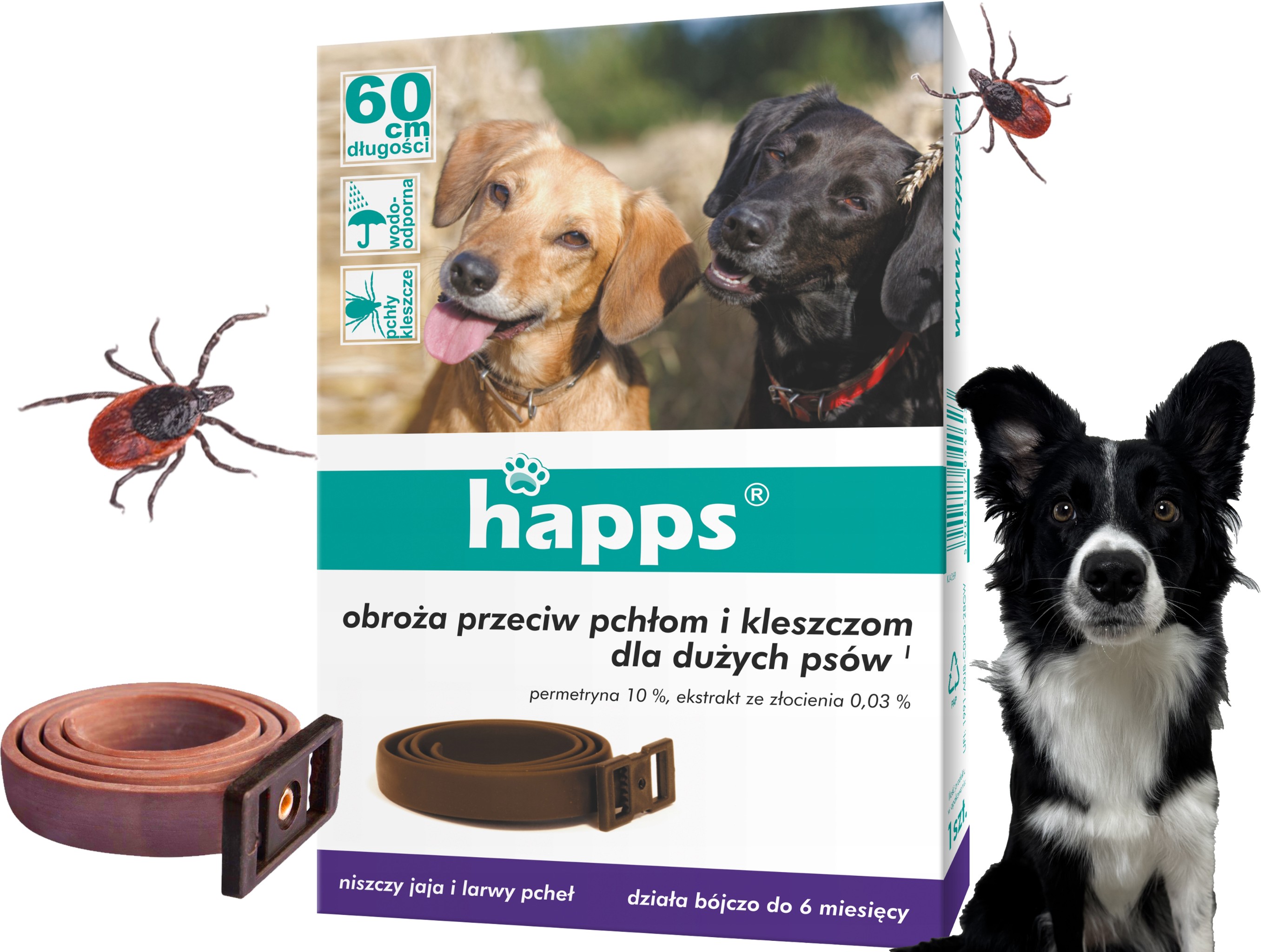 happs - obroża przeciw pchłom i kleszczom dla dużych psów