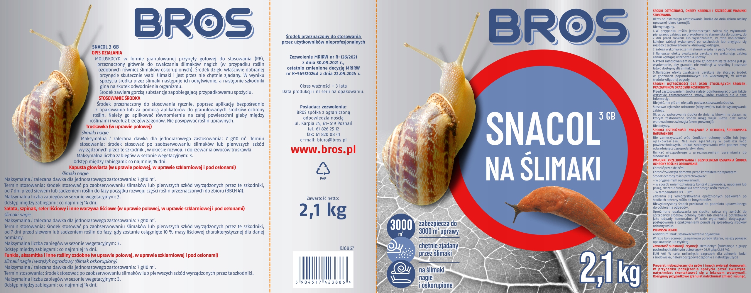 bros - snacol 3gb zwalcza ślimaki 2,1kg