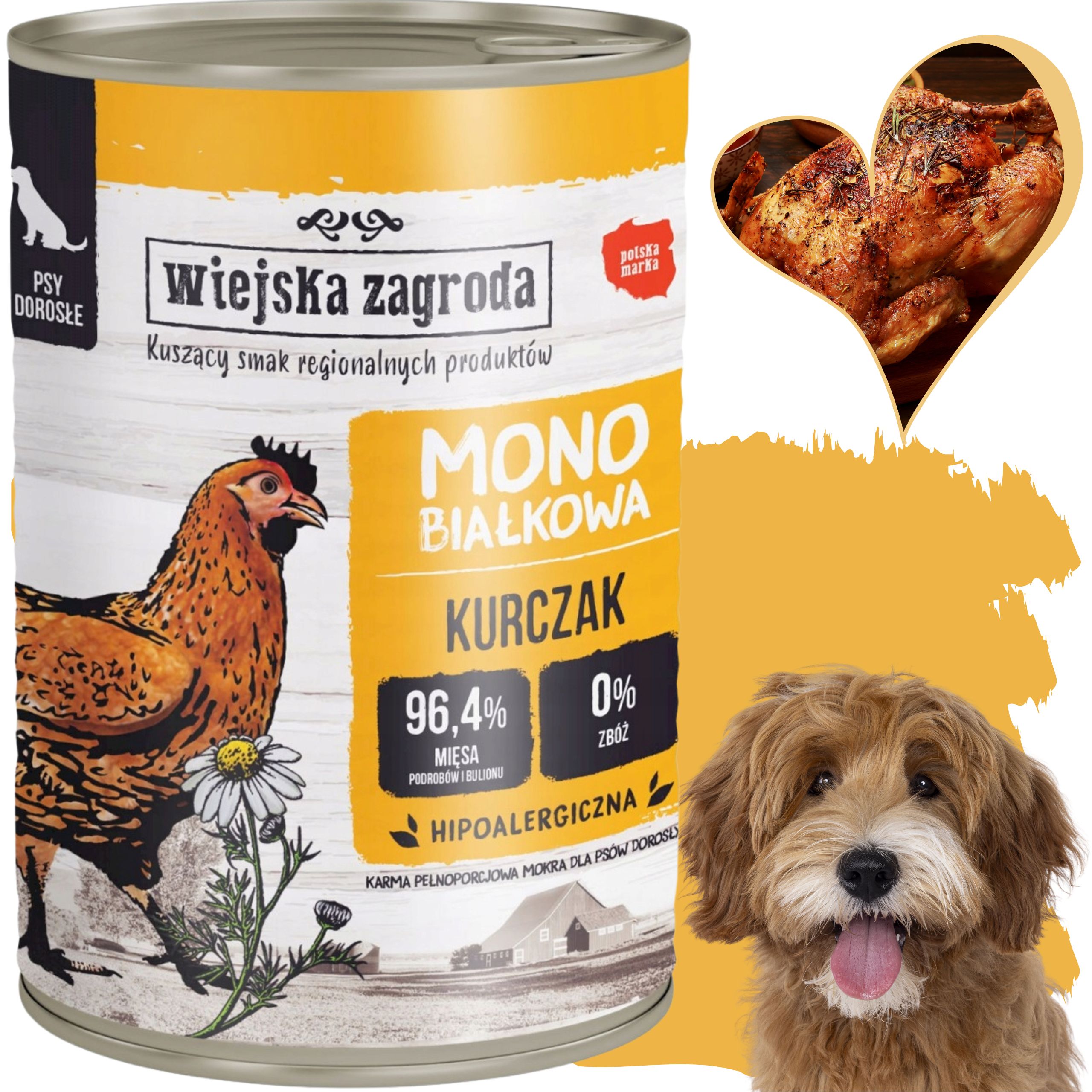 mokra karma dla psa kurczak 400g monoproteinowa wiejska zagroda na alergię